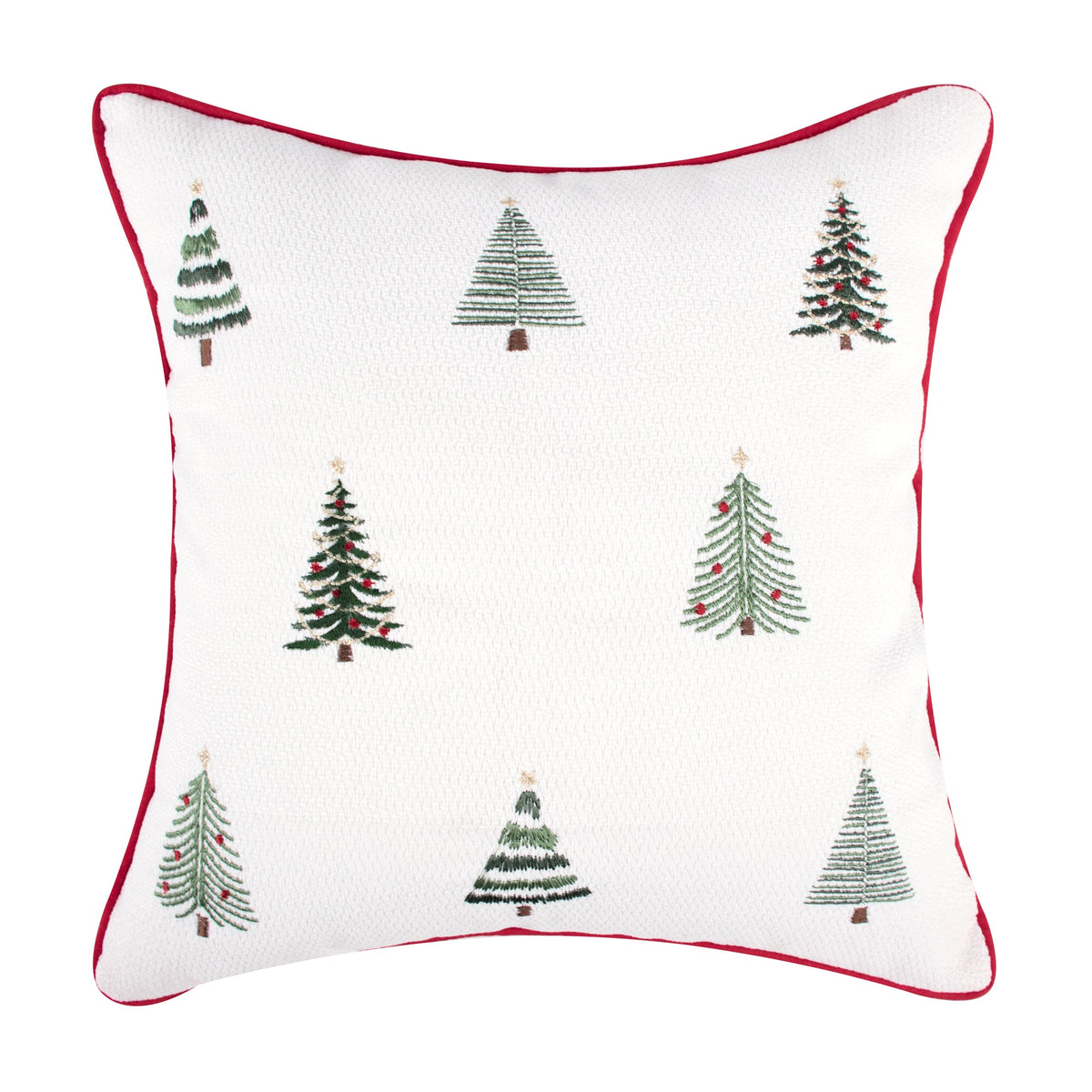 Bauble Christmas Embroidered Trees Pillow 16x16