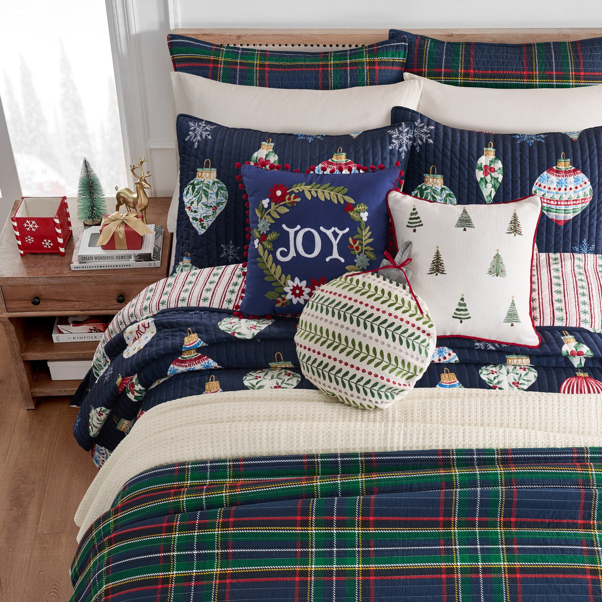 Bauble Christmas Embroidered Trees Pillow 16x16