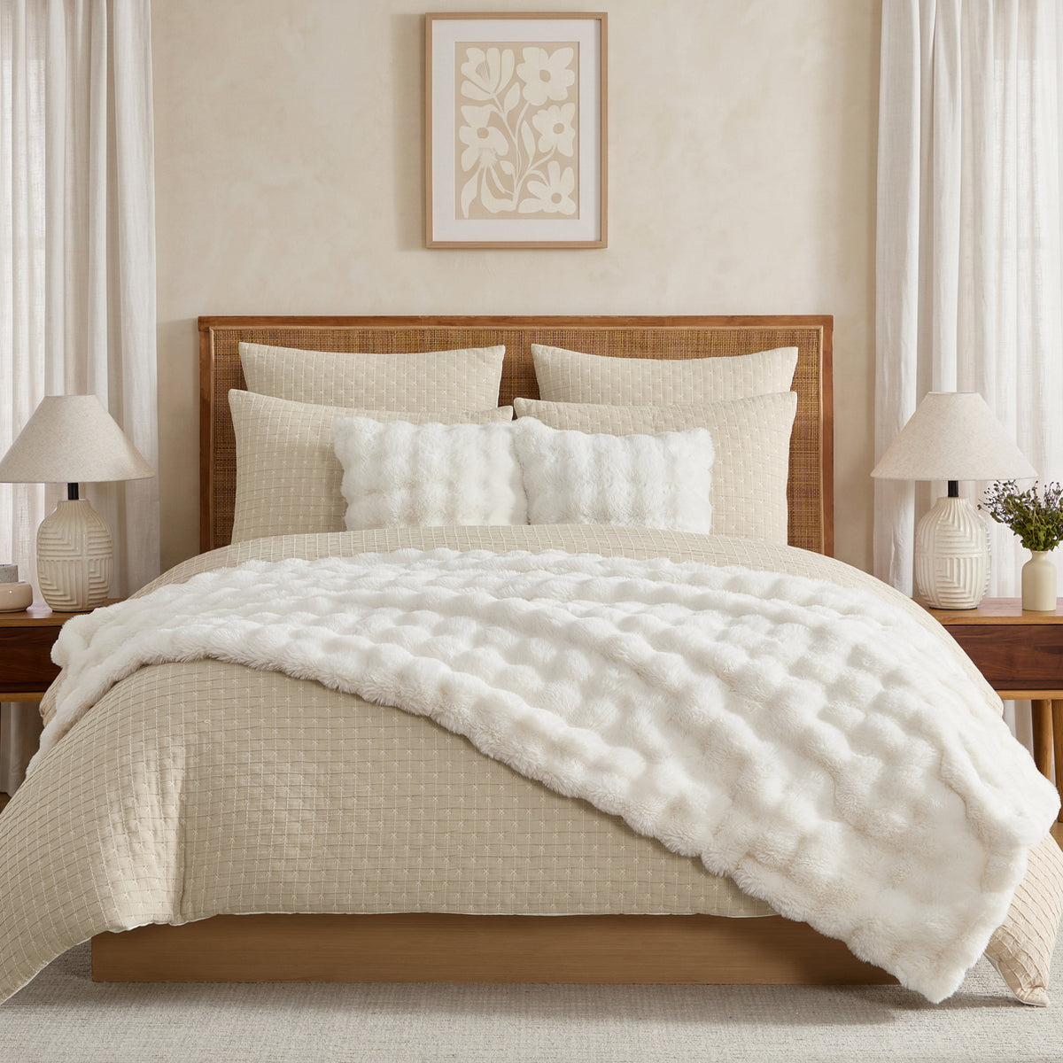 Bubble Faux Fur Cream Pillow