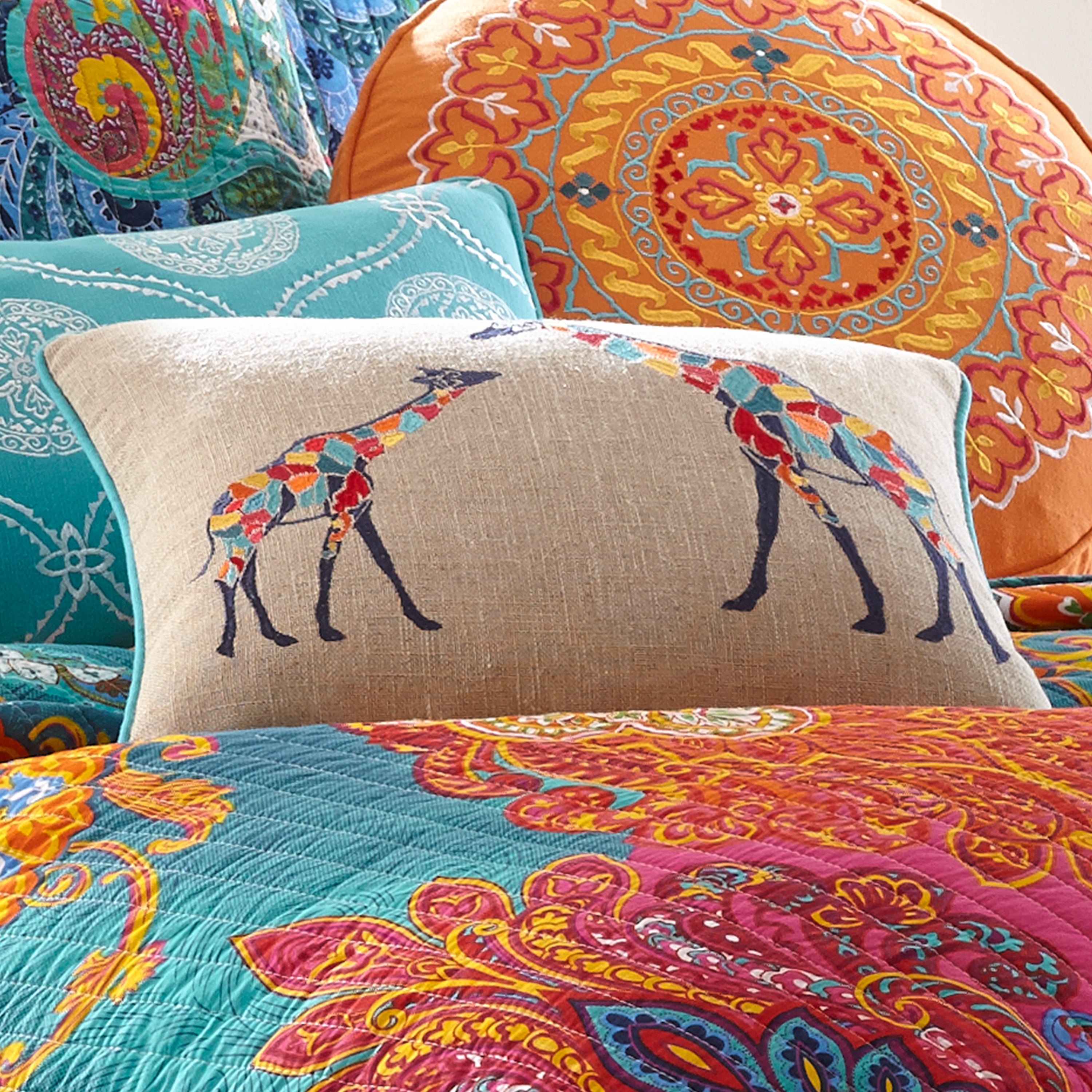 Levtex Home Mackenzie Giraffes Burlap Pillow Decorative Pillows