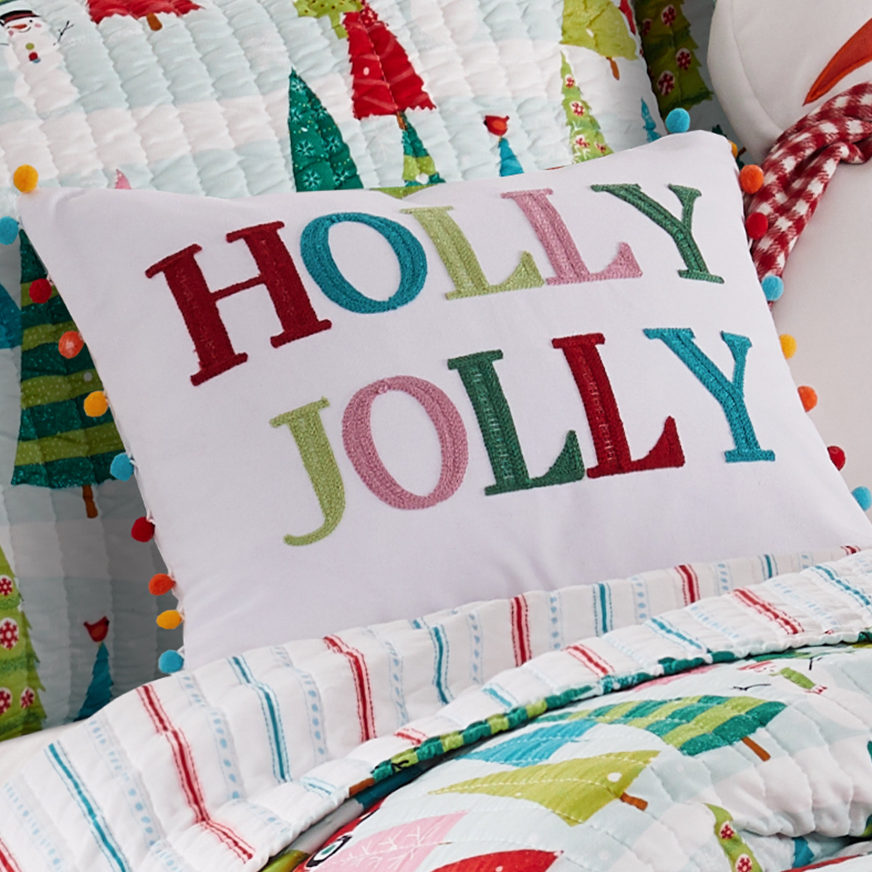 Levtex Home Merry & Bright Holly Jolly Pom Pillow Decorative Pillows
