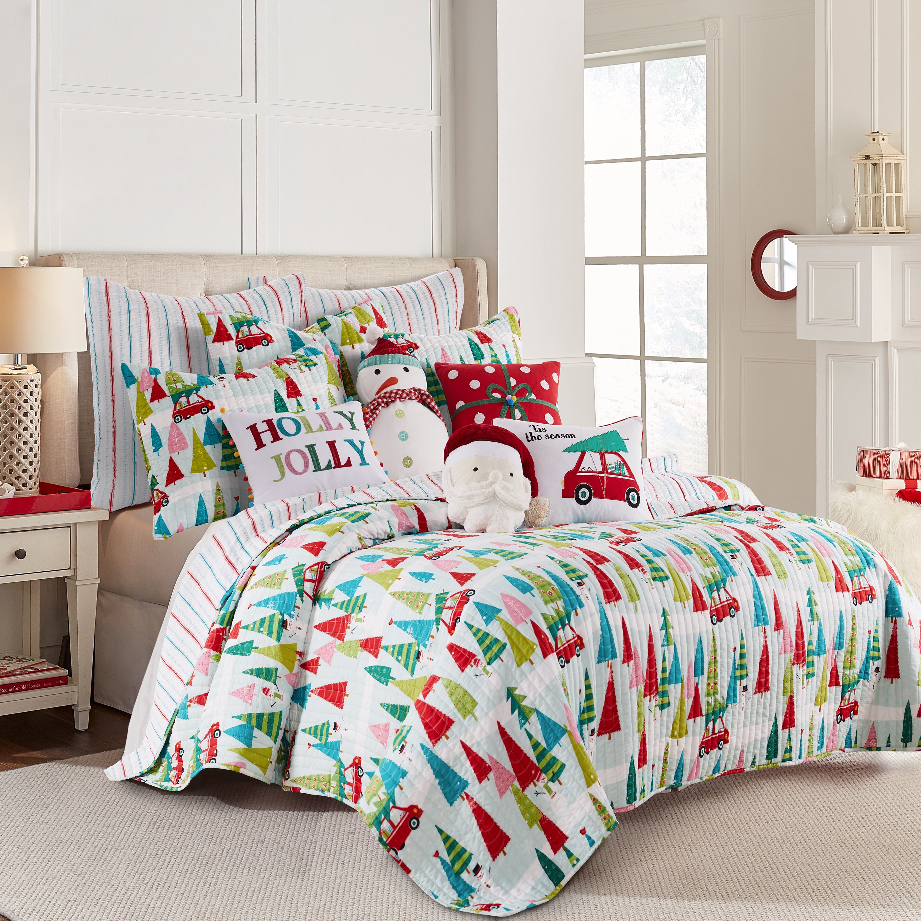 Levtex Home Merry & Bright Holly Jolly Pom Pillow Decorative Pillows