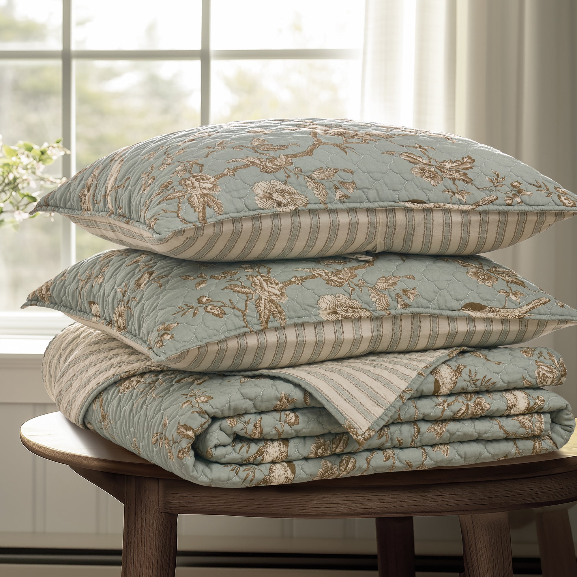 Toile Quilt Set