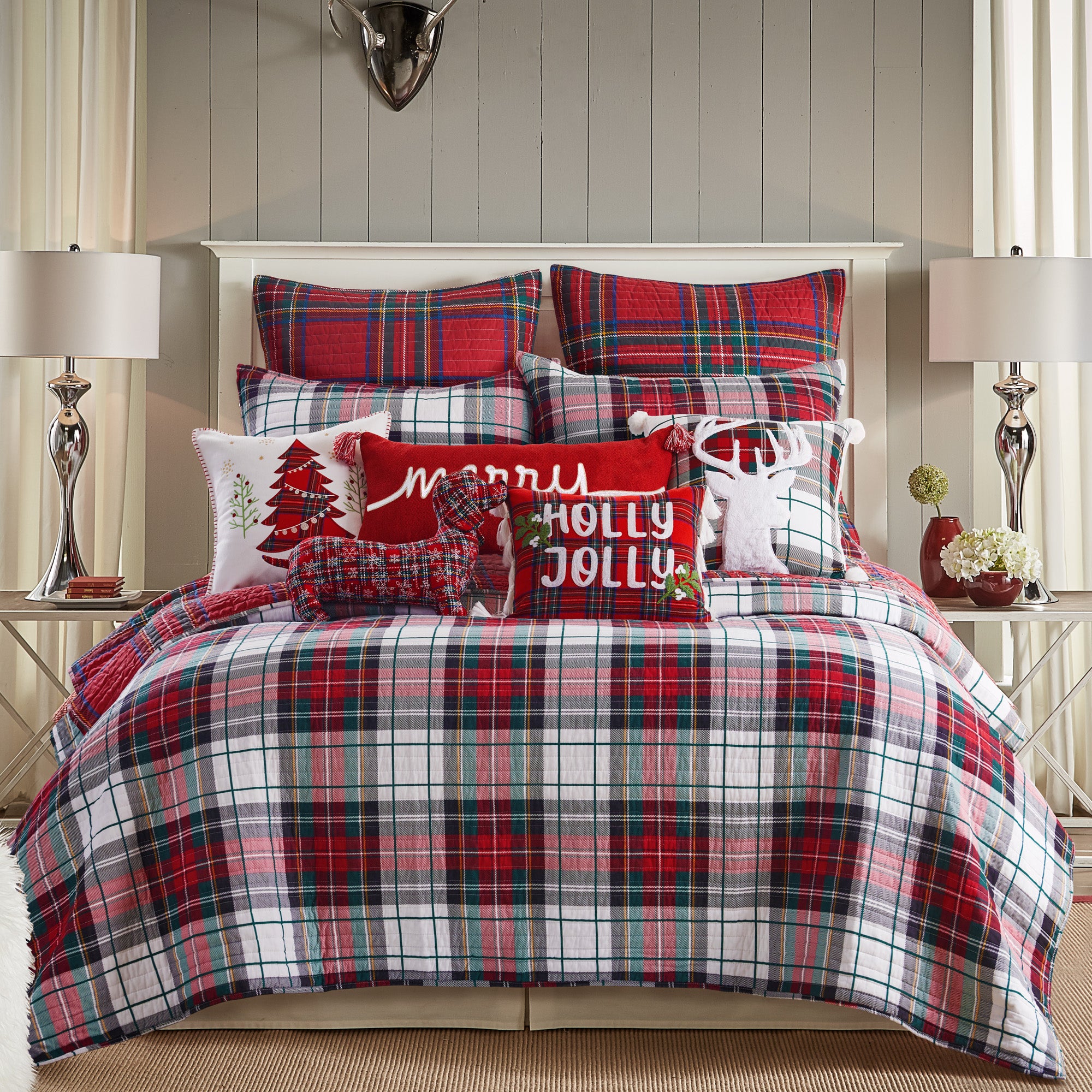 Red hotsell White blue plaid quilt set