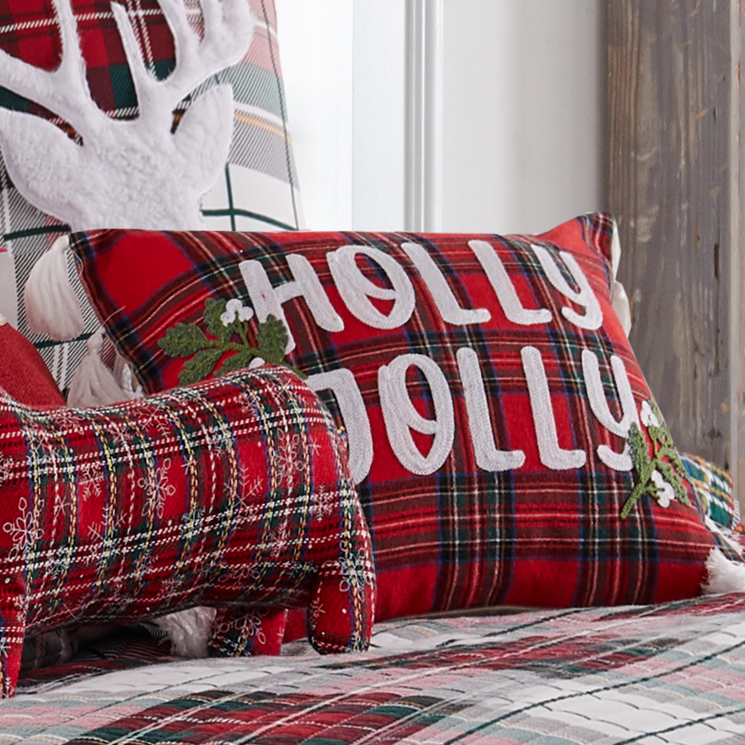 Levtex Home Spencer Plaid Holly Jolly Tassel Pillow Decorative Pillows