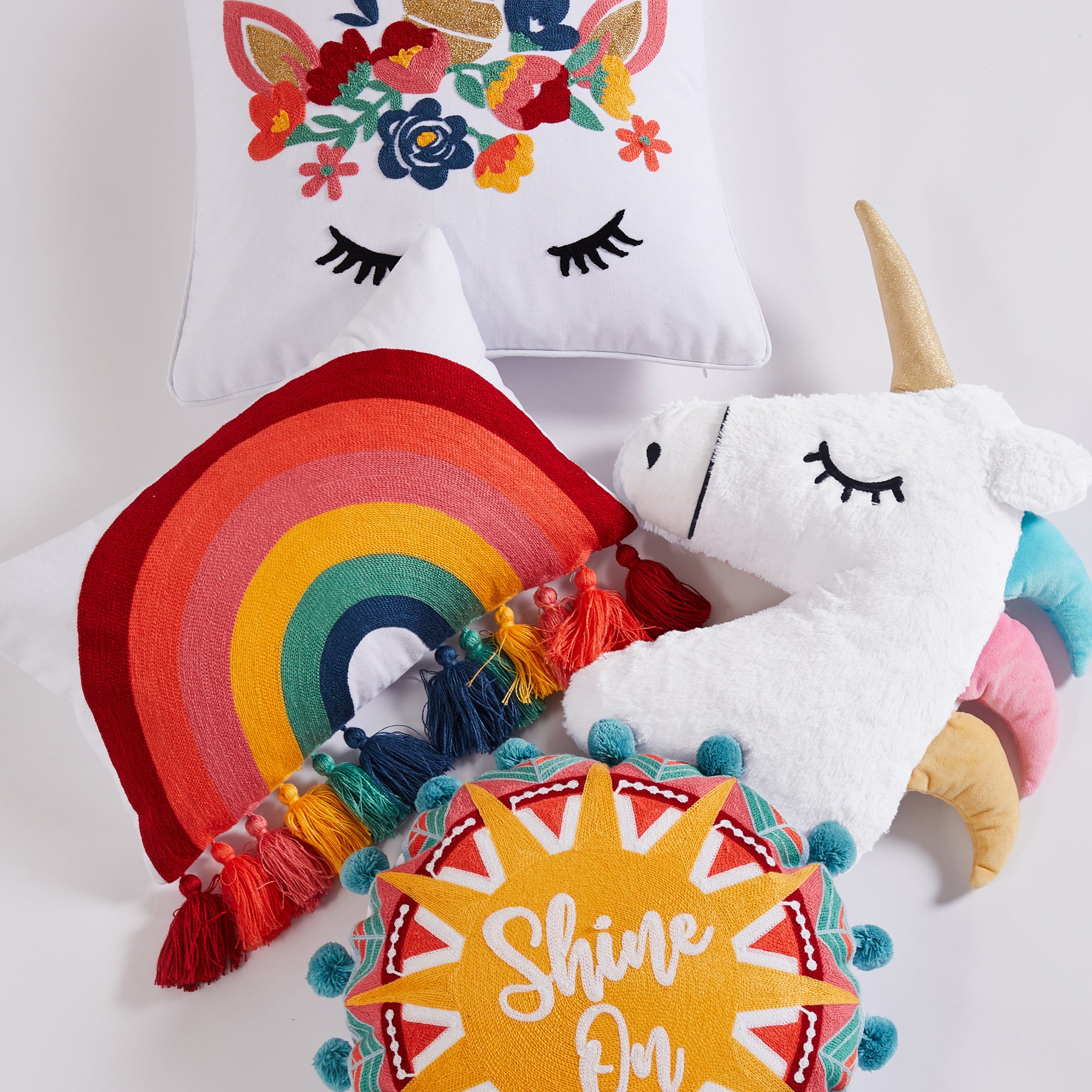 Levtex Home Chantal Rainbow Crewel Tassel Pillow Kids Decorative Pillows
