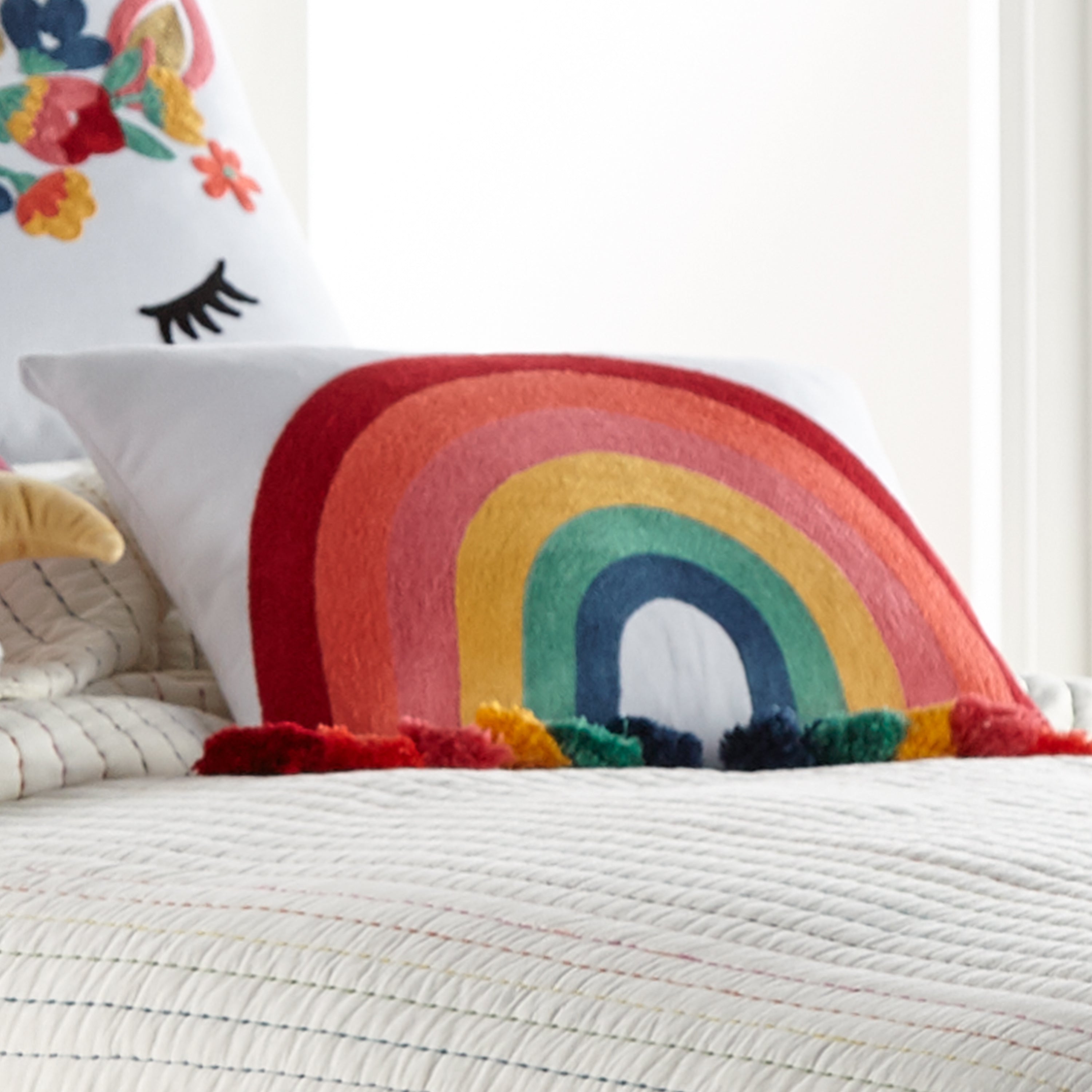 Levtex Home Chantal Rainbow Crewel Tassel Pillow Kids Decorative Pillows