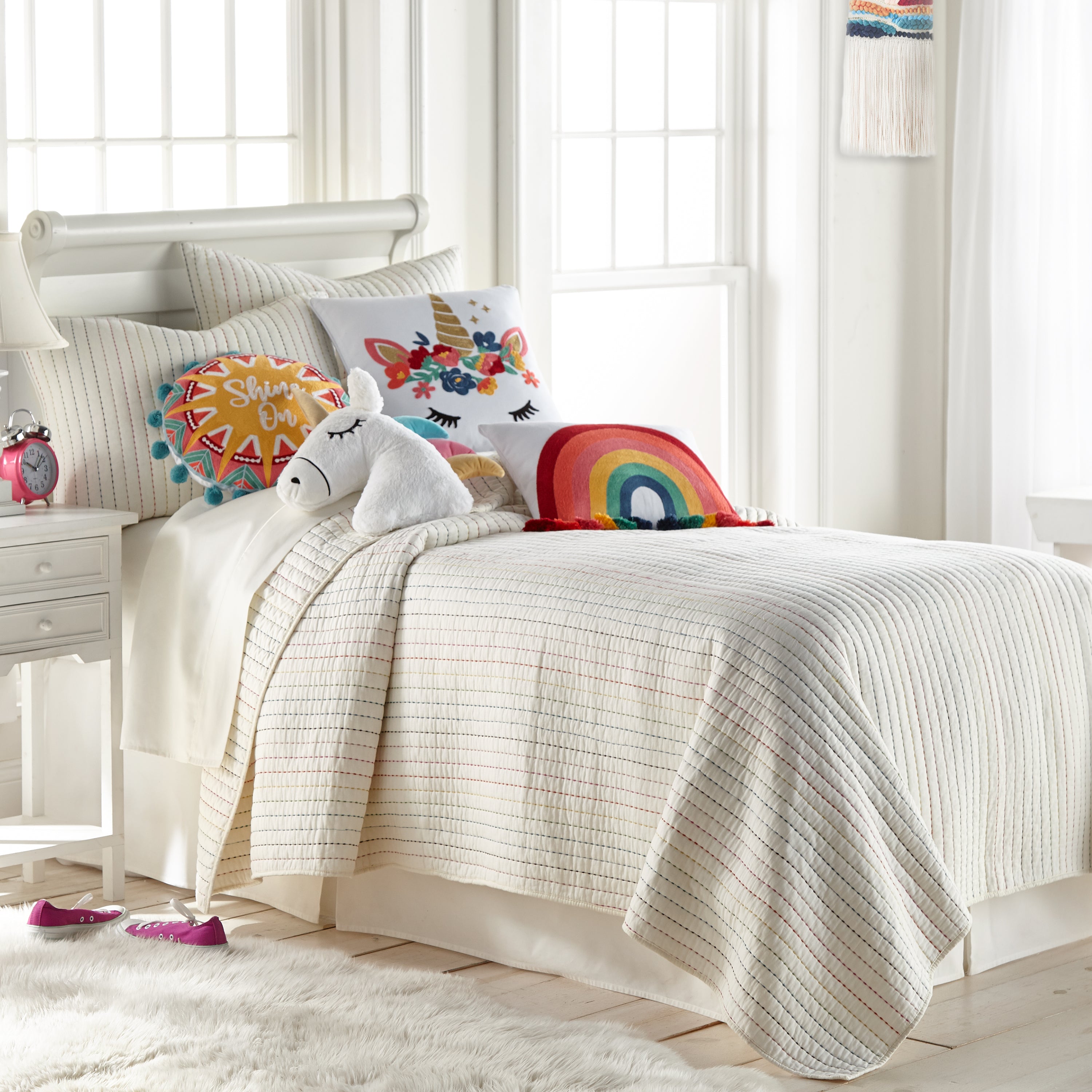 Levtex Home Chantal Rainbow Crewel Tassel Pillow Kids Decorative Pillows