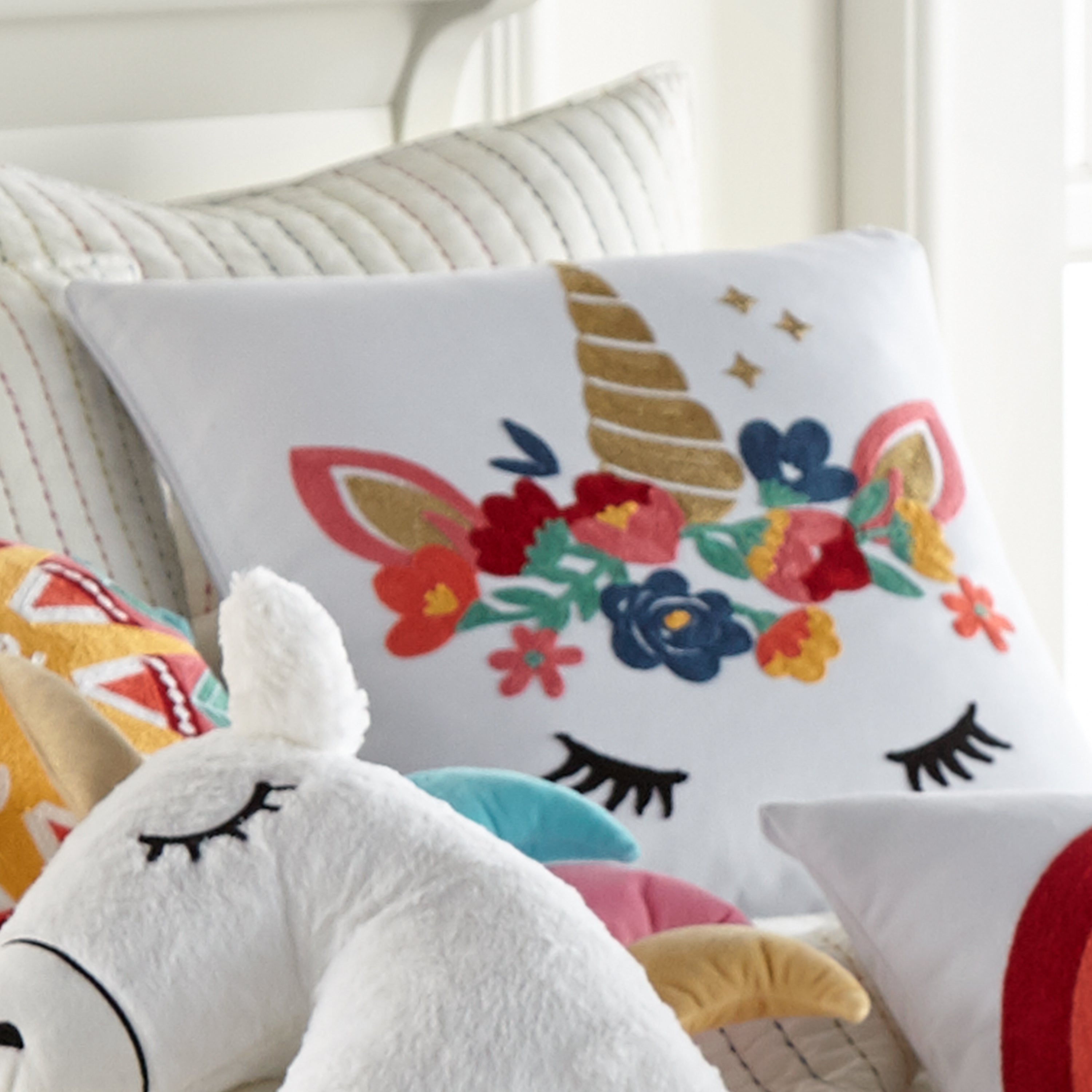 Levtex Home Chantal Unicorn Embroidered Pillow Kids Decorative Pillows