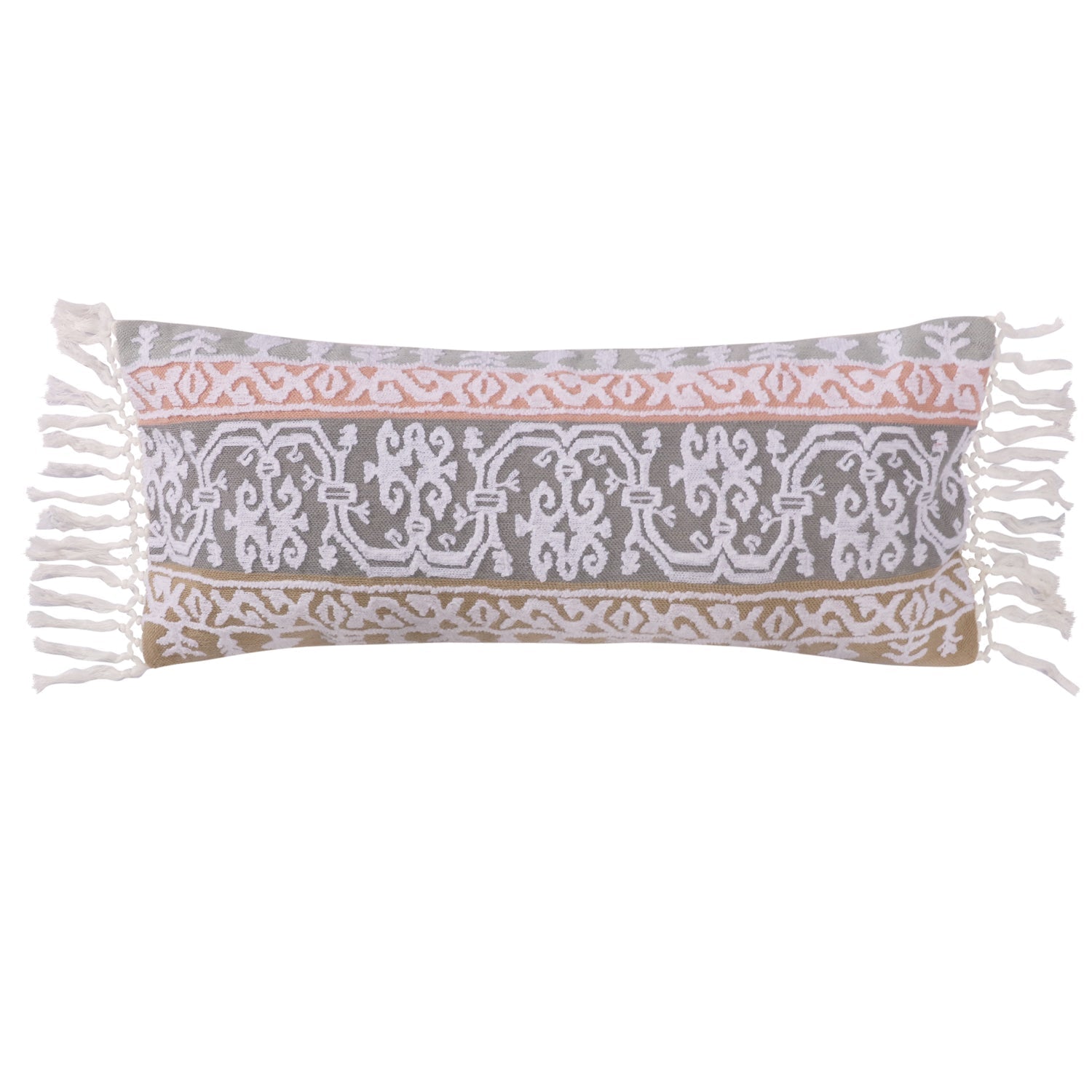 Levtex Home Carina Stripe Pieced Crewel Stitch Fringe Pillow Decorative Pillows