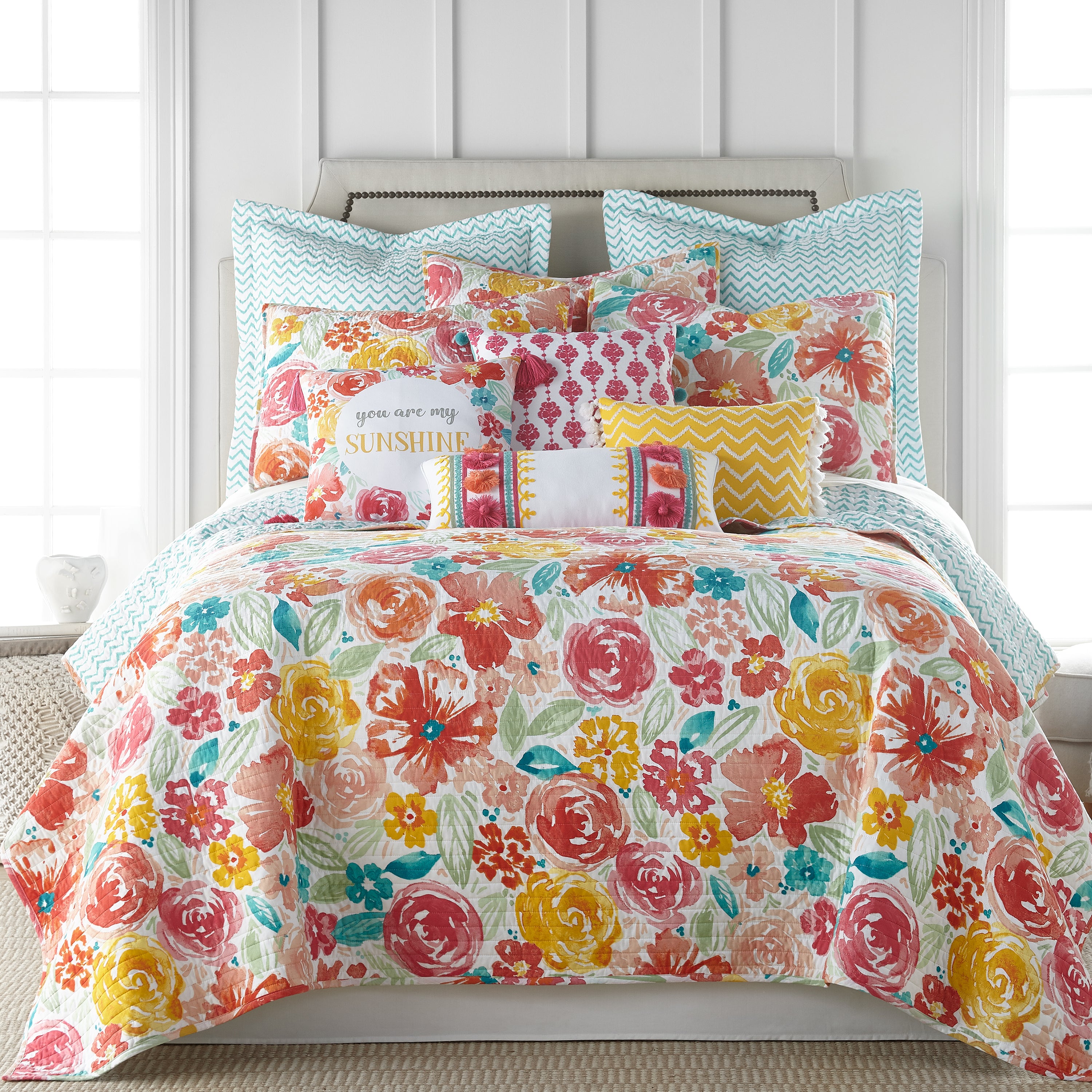 Levtex Home Leora Floral Euro Sham Set of 2 Euro Shams
