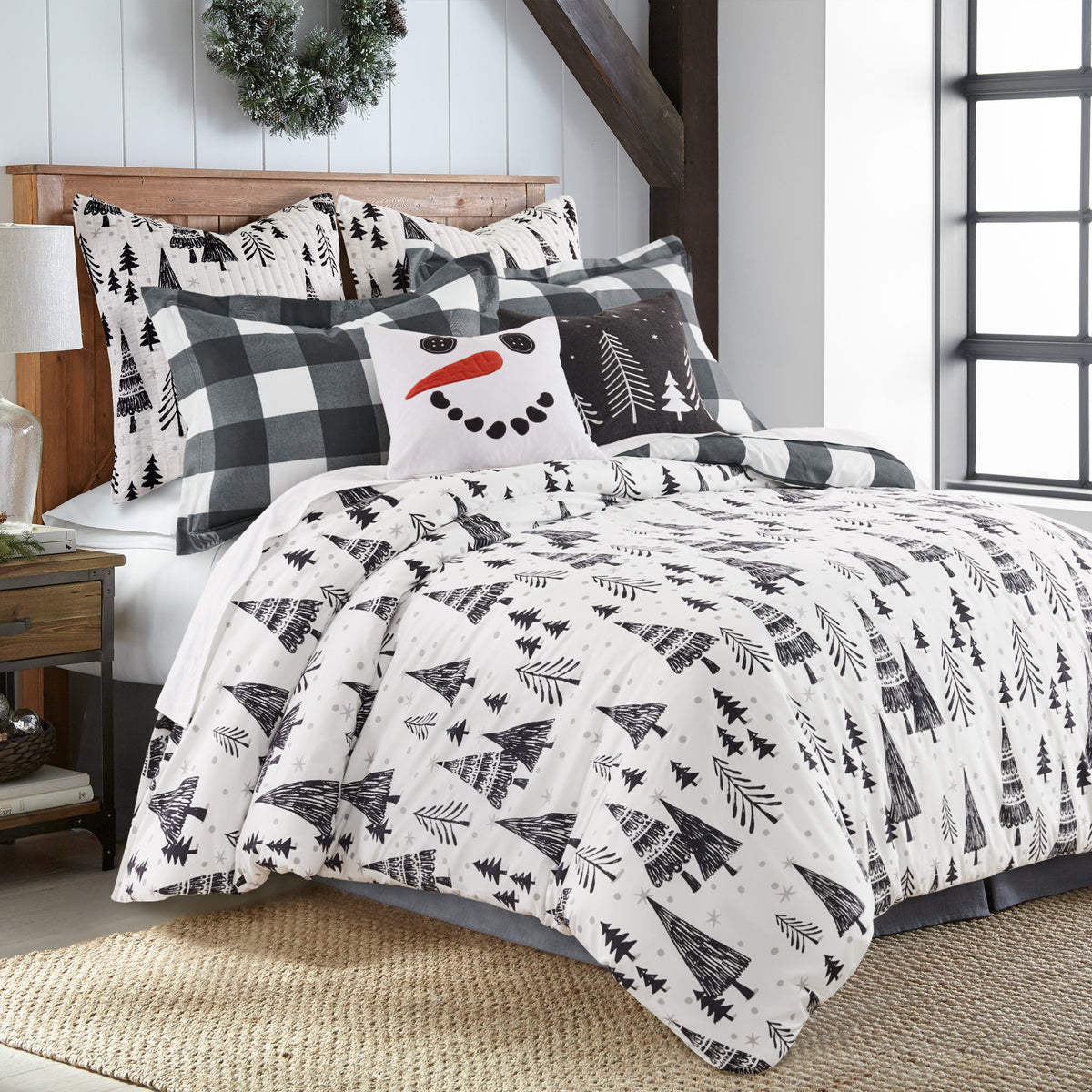 SexyTown Set Biancheria Letto 3 Pezzi Full/Queen 100% Cotone – Piumino Con Rami Grigio-Bianco E Rovescio Geometrico