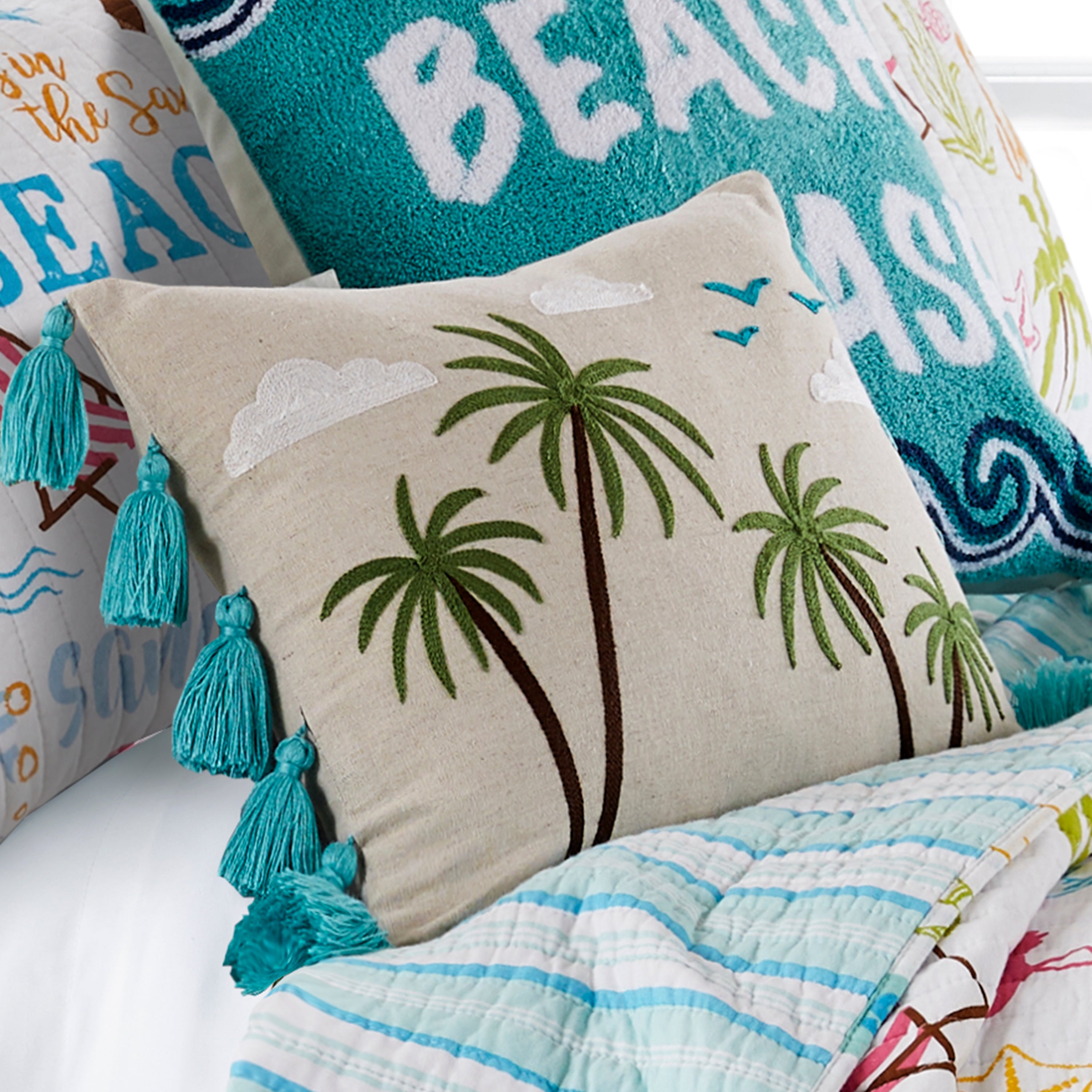 Levtex Home Beach Days Palm Tassel Pillow Decorative Pillows