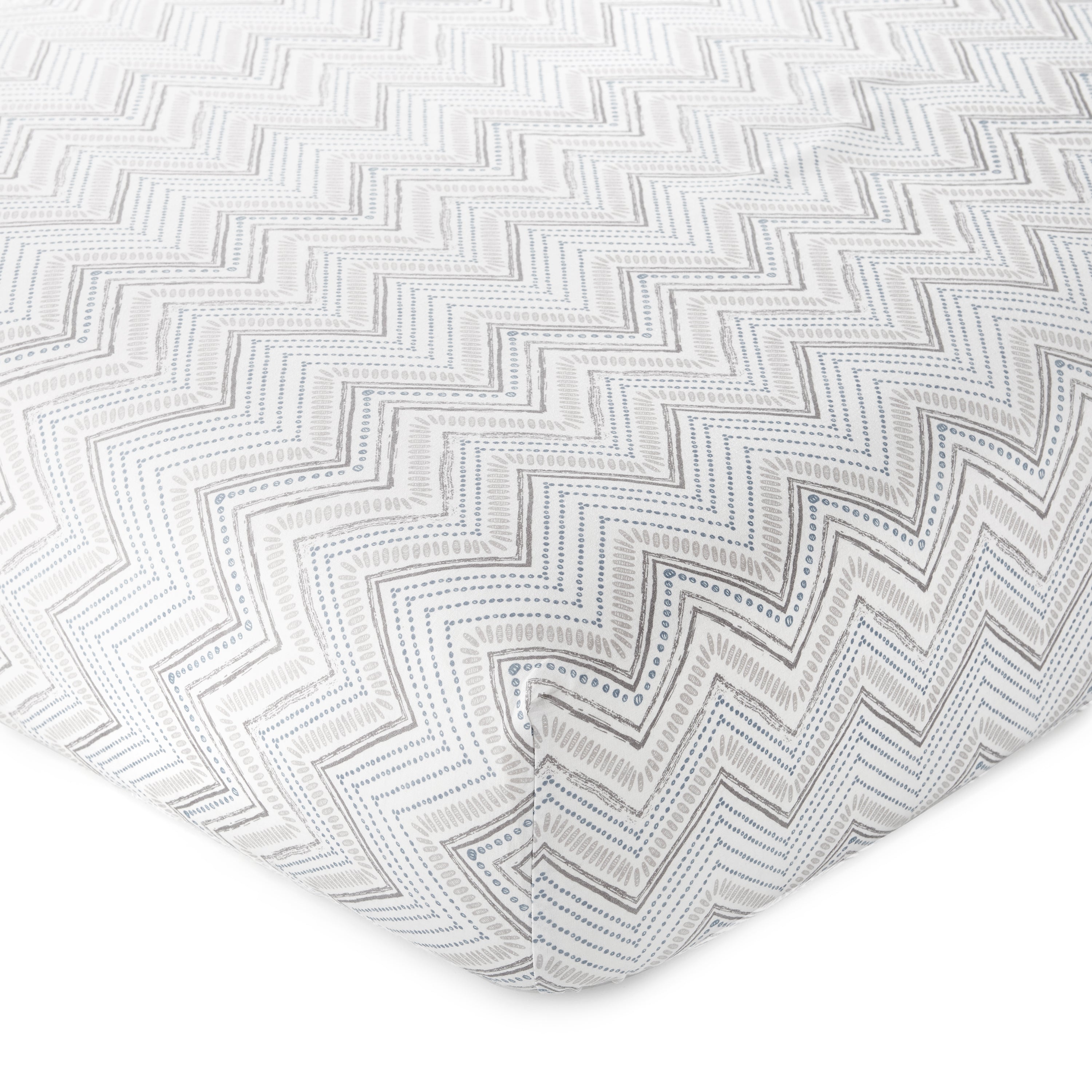 Heritage Grey Blue Dotted Chevron Crib Fitted Sheet - 100% Organic Cotton