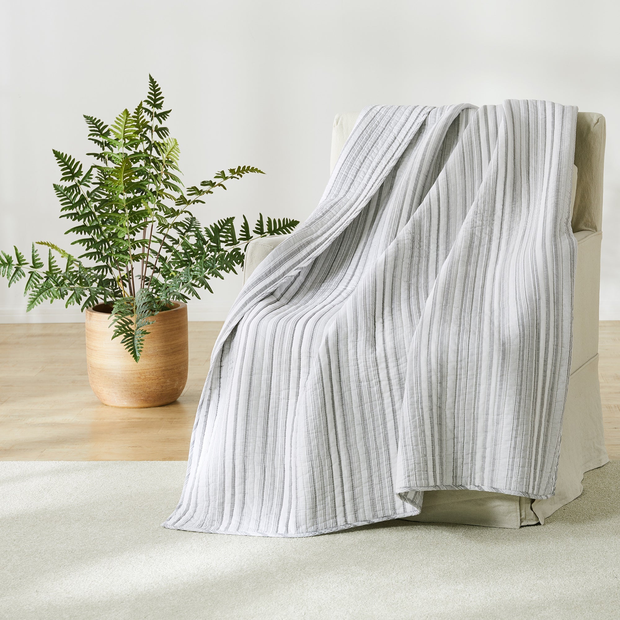 Levtex Home Bondi Stripe Grey Quilted Throw Throws