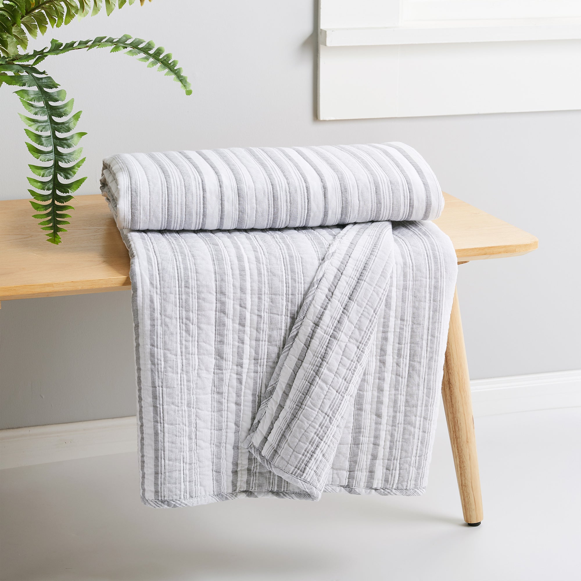 Levtex Home Bondi Stripe Grey Quilted Throw Throws