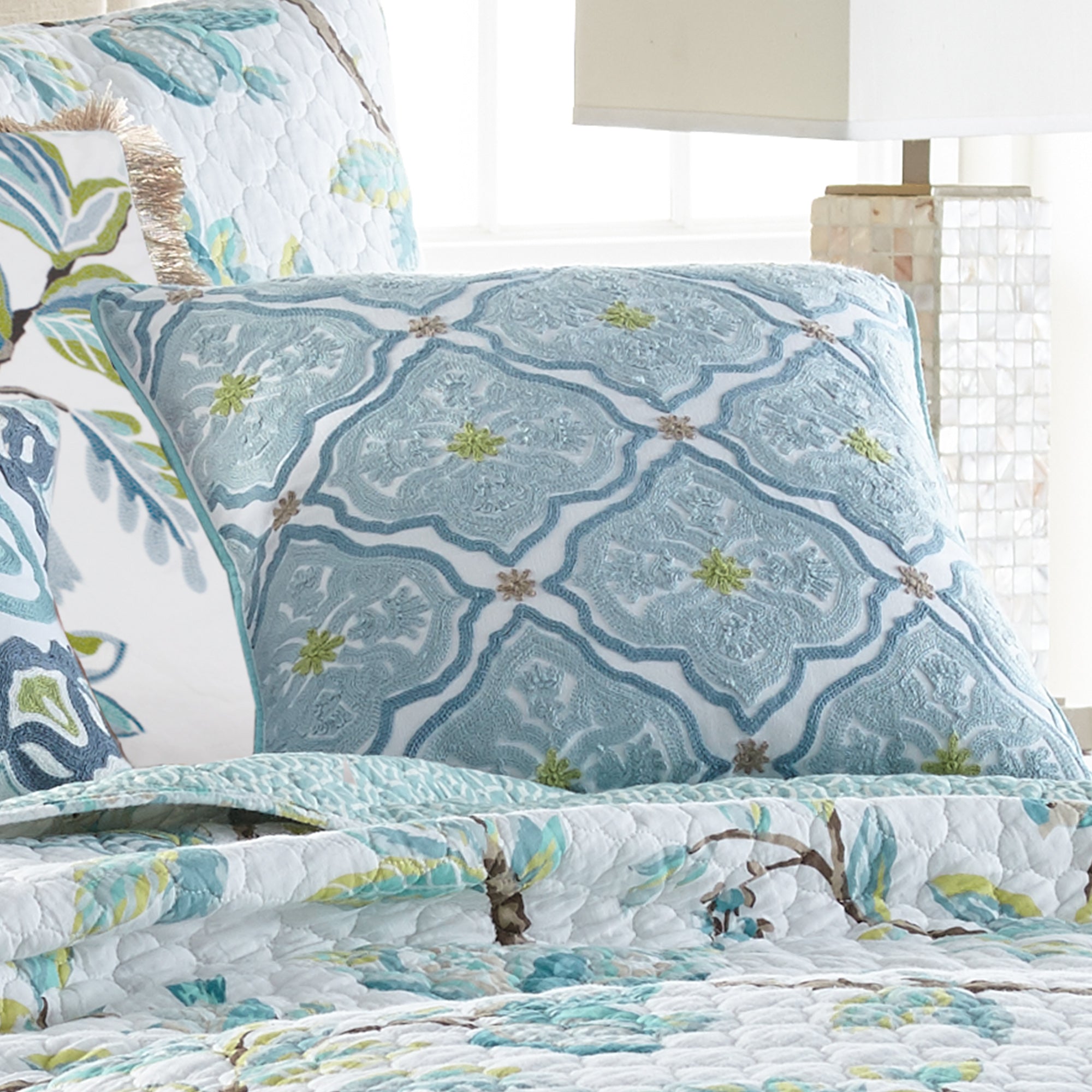 Levtex Home Cressida Teal Crewel Pillow Decorative Pillows