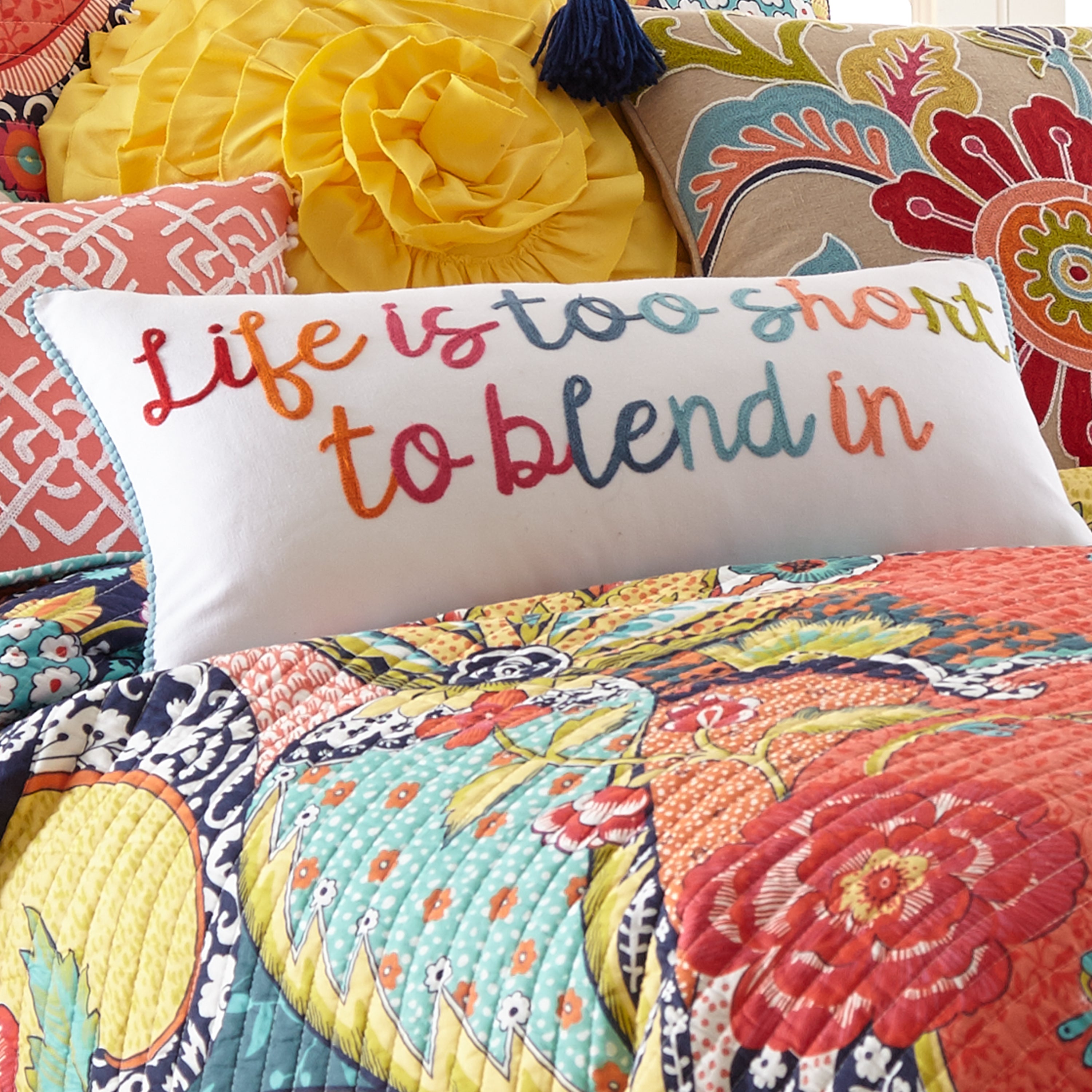 Levtex Home Jules Life Too Short Pom Pillow Decorative Pillows