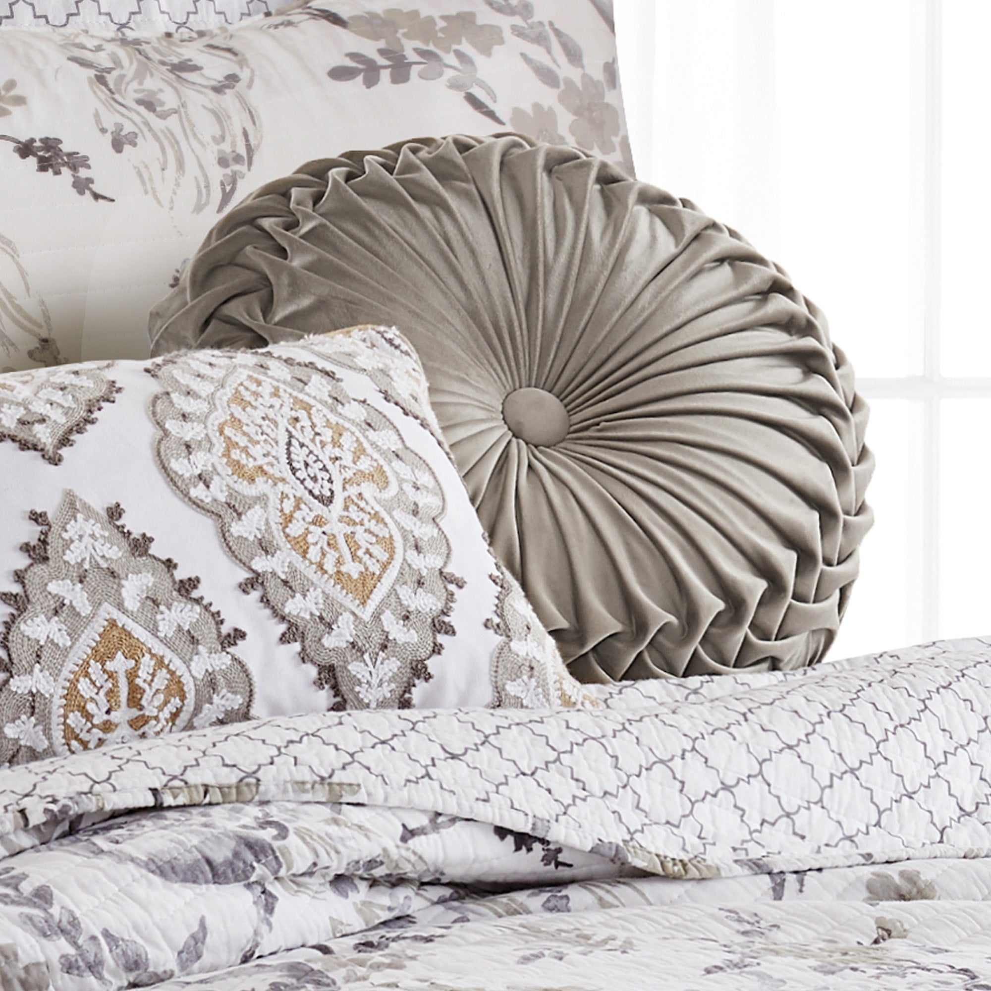 Levtex Home Pisa Taupe Velvet Round Pillow Decorative Pillows