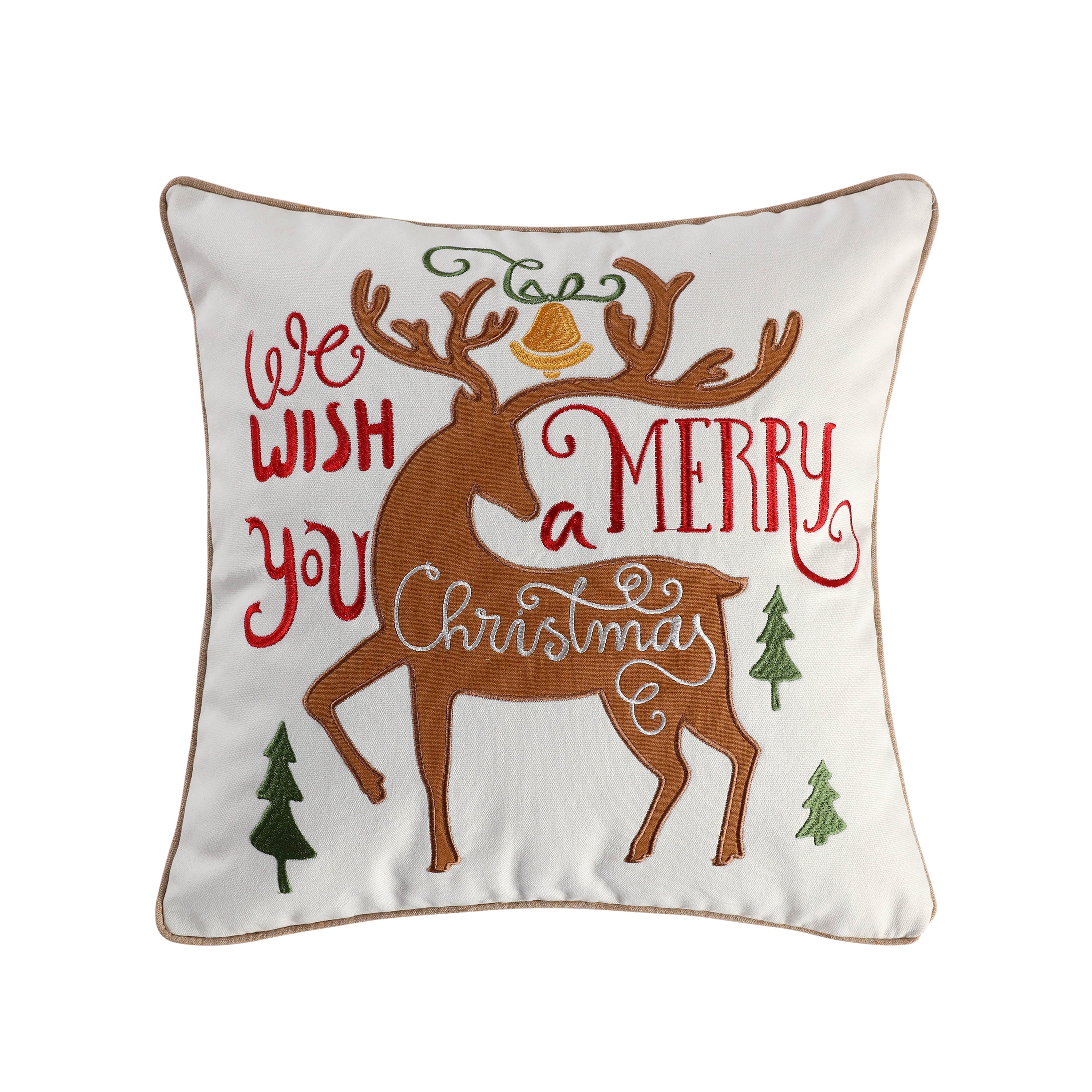 Levtex Home Tinsel Embroidered Merry Deer Pillow Decorative Pillows