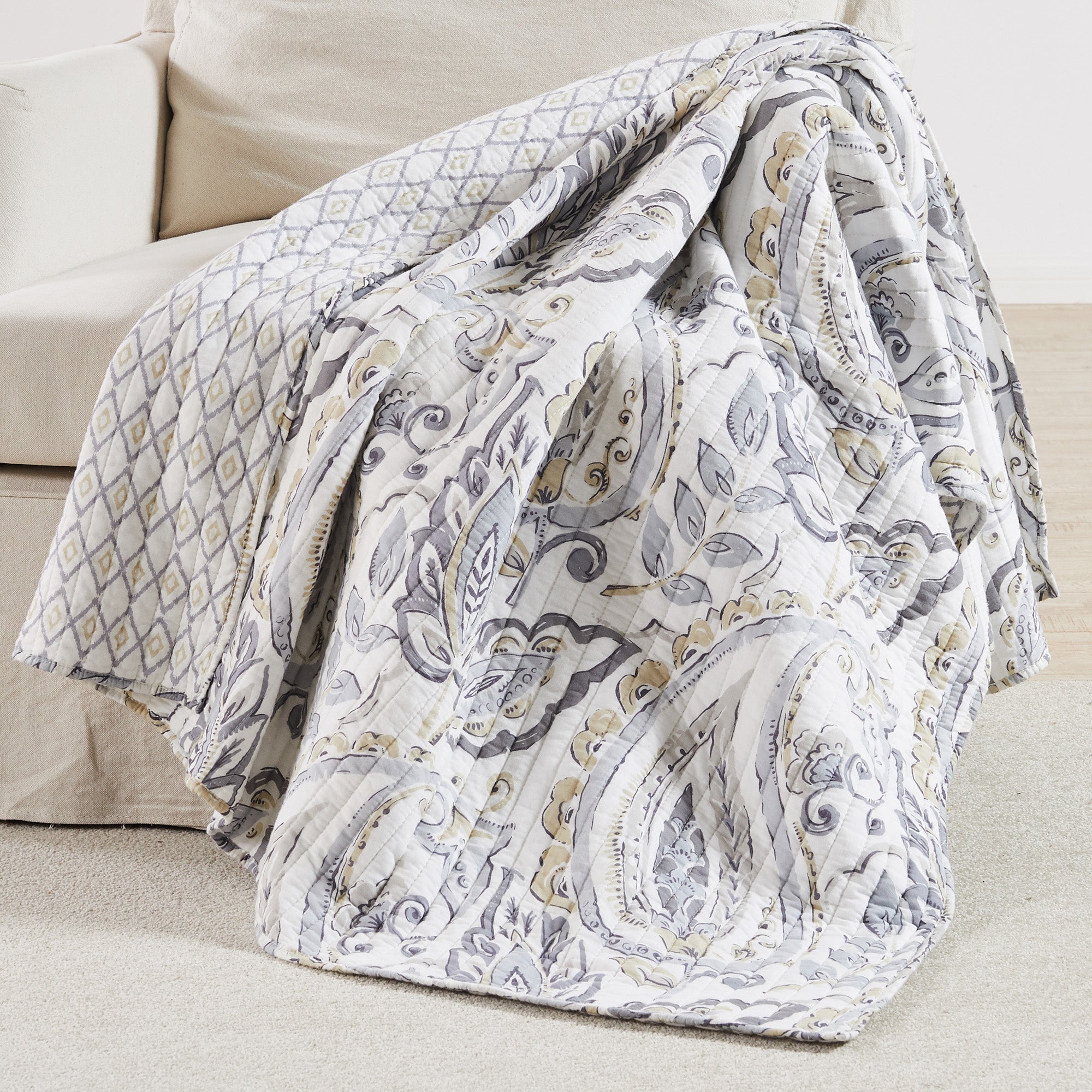 Levtex Home Tamsin Grey Quilted Throw Throws