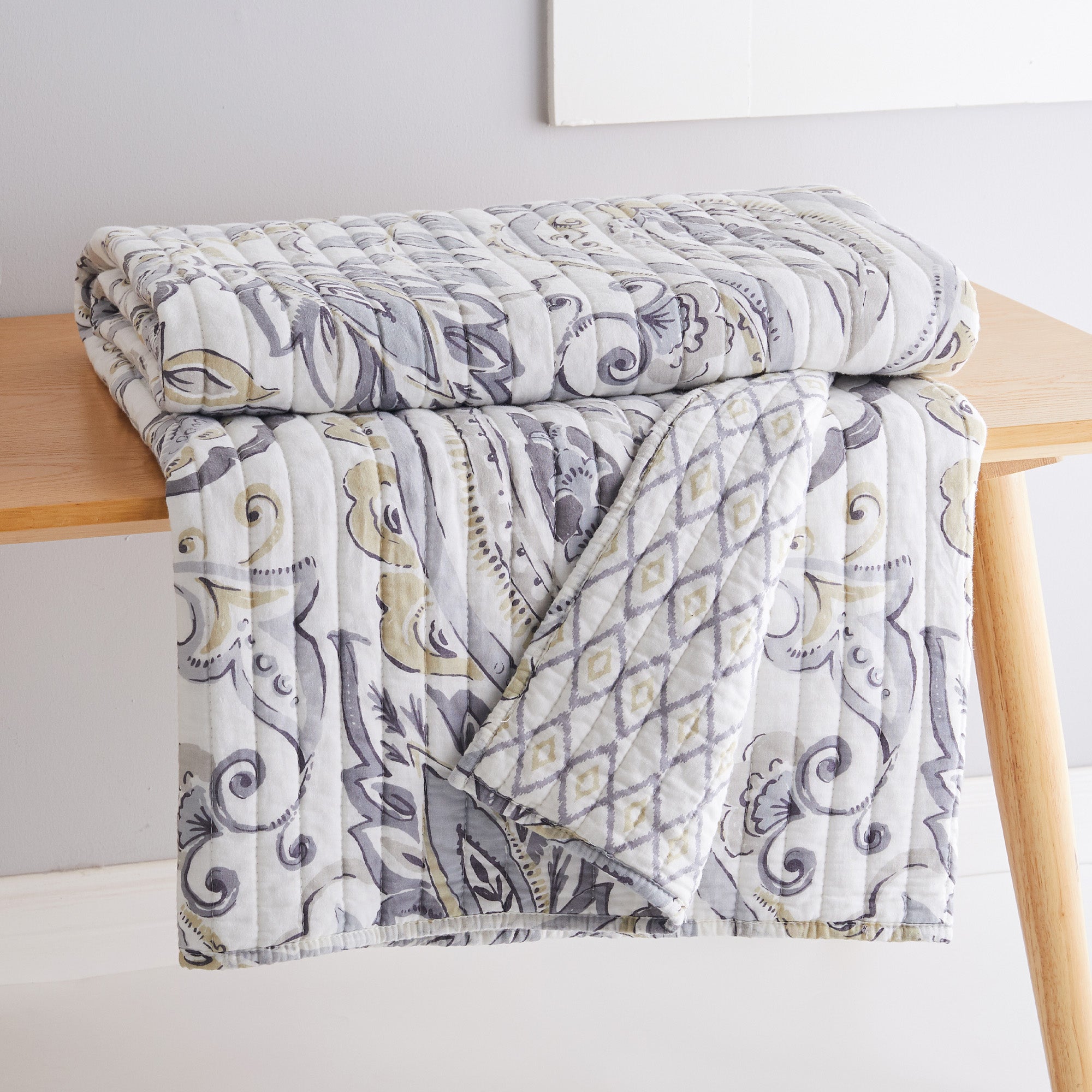 Levtex Home Tamsin Grey Quilted Throw Throws