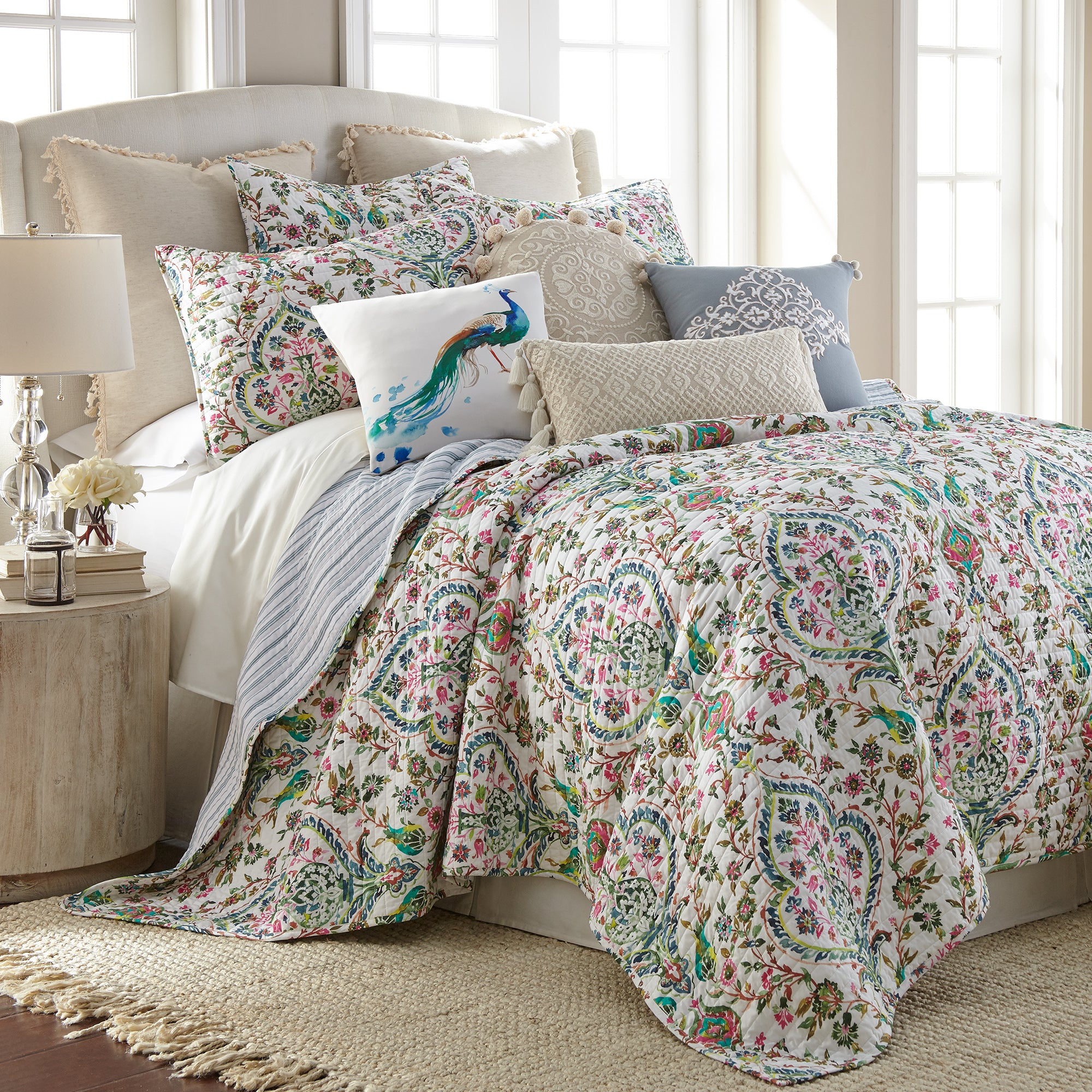 Levtex Home Marisol Embroidered Crewel Pompom Pillow Decorative Pillows