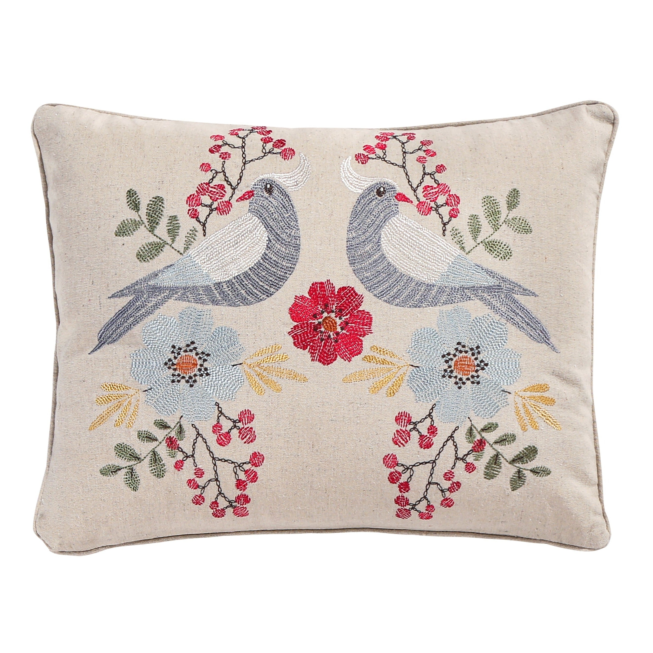 Levtex Home Angelica Linen Bird Embroidered Pillow Decorative Pillows