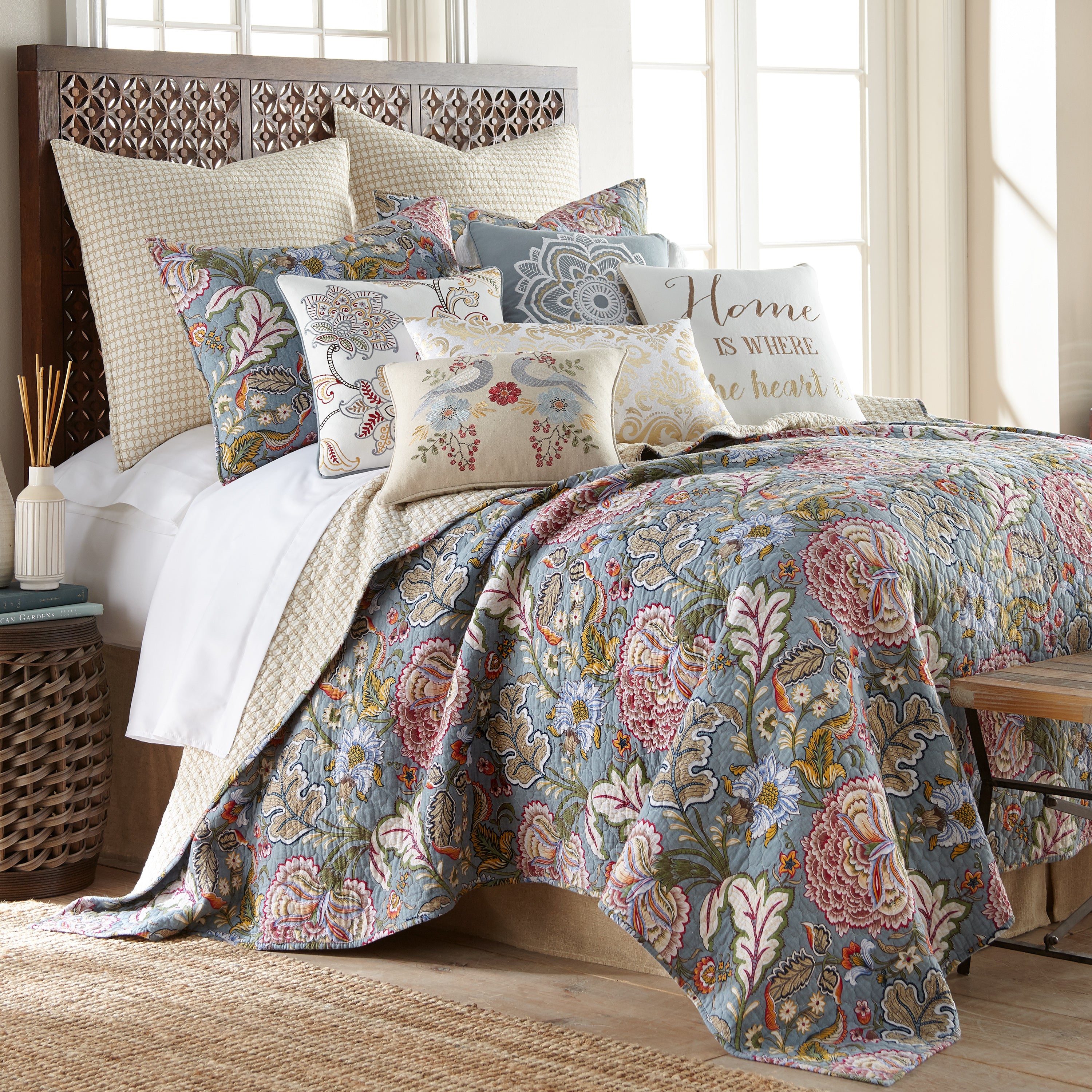 Levtex Home Angelica Linen Bird Embroidered Pillow Decorative Pillows