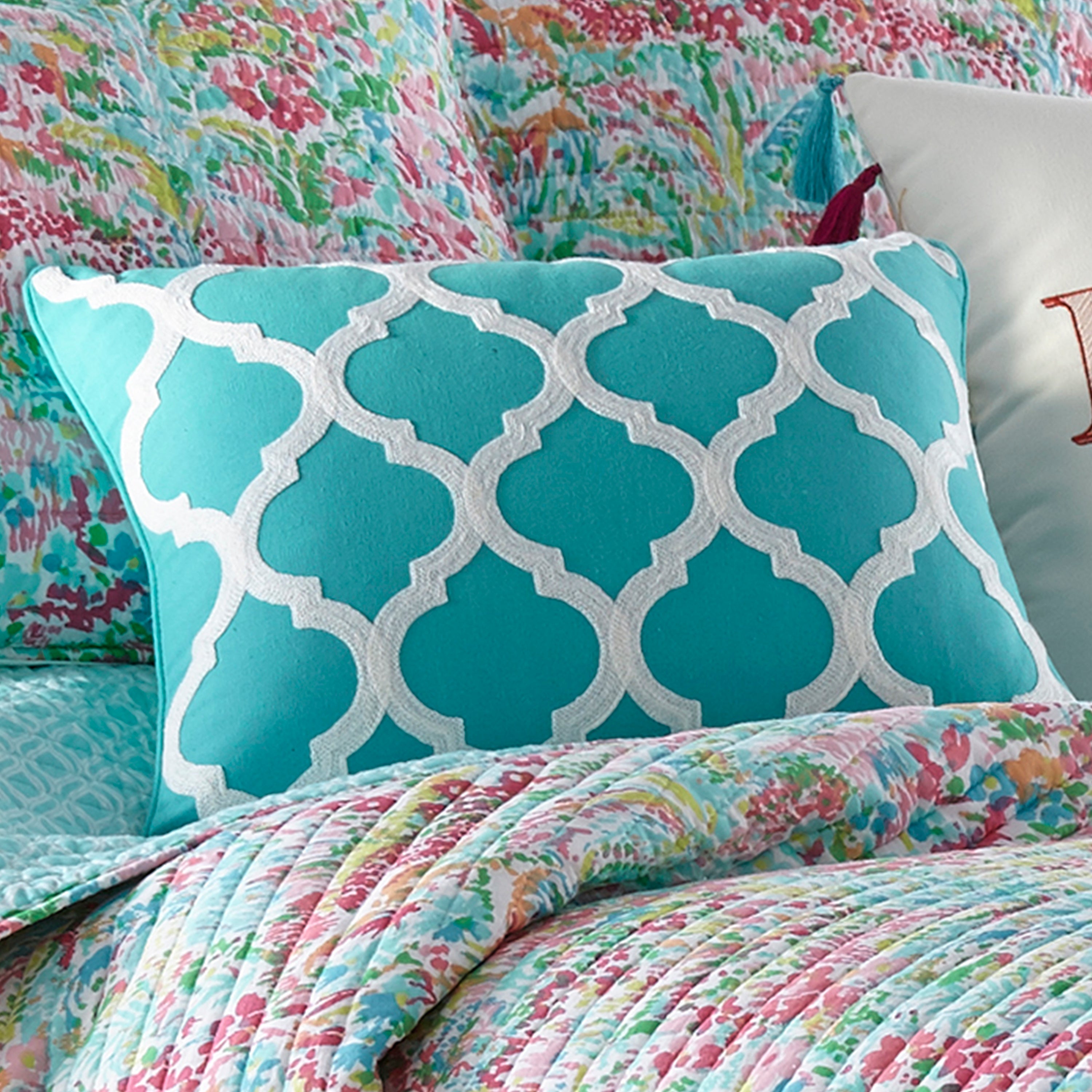 Levtex Home Karola Teal Lattice Pillow Decorative Pillows