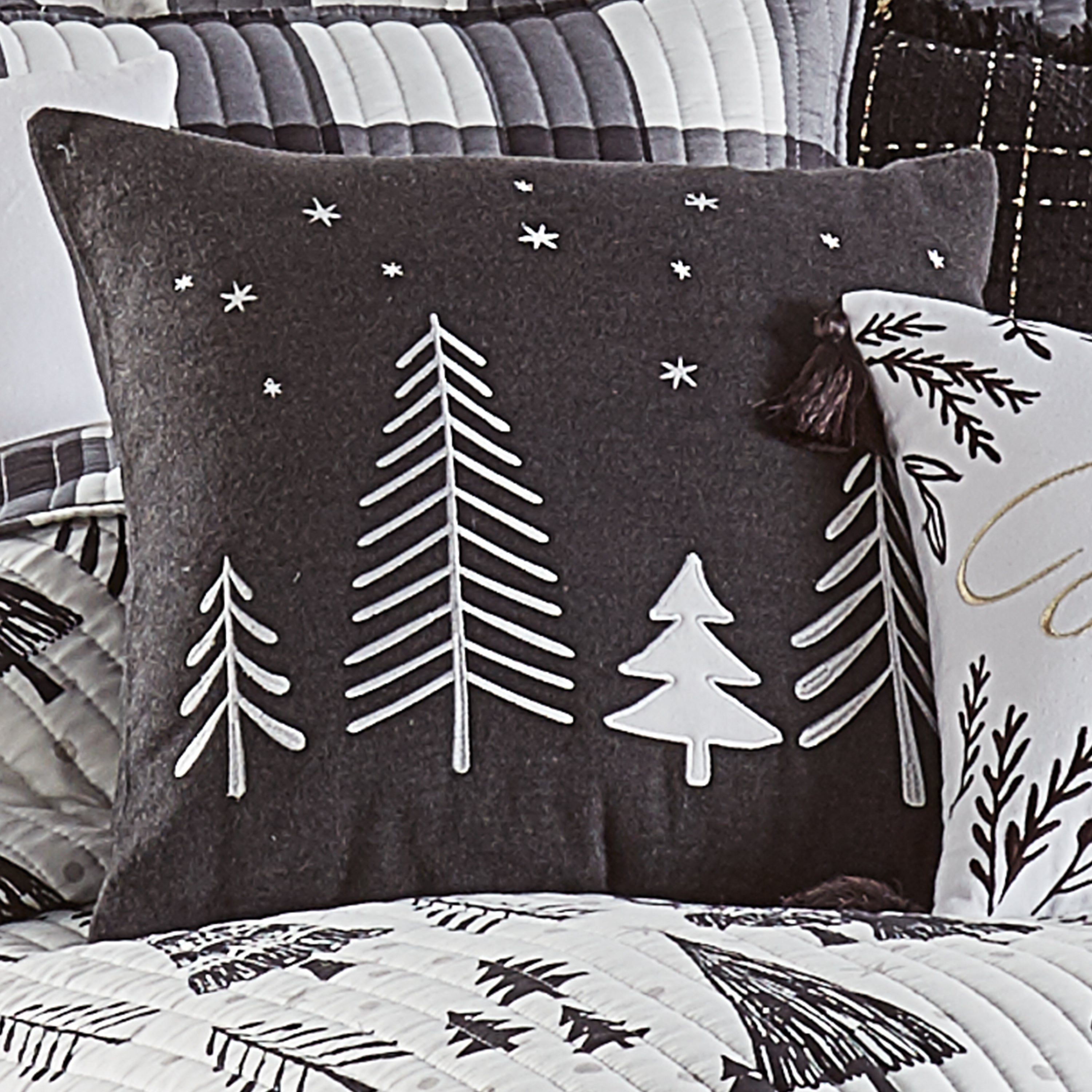 Levtex Home Northern Star Charcoal Wool Tree Pillow Decorative Pillows