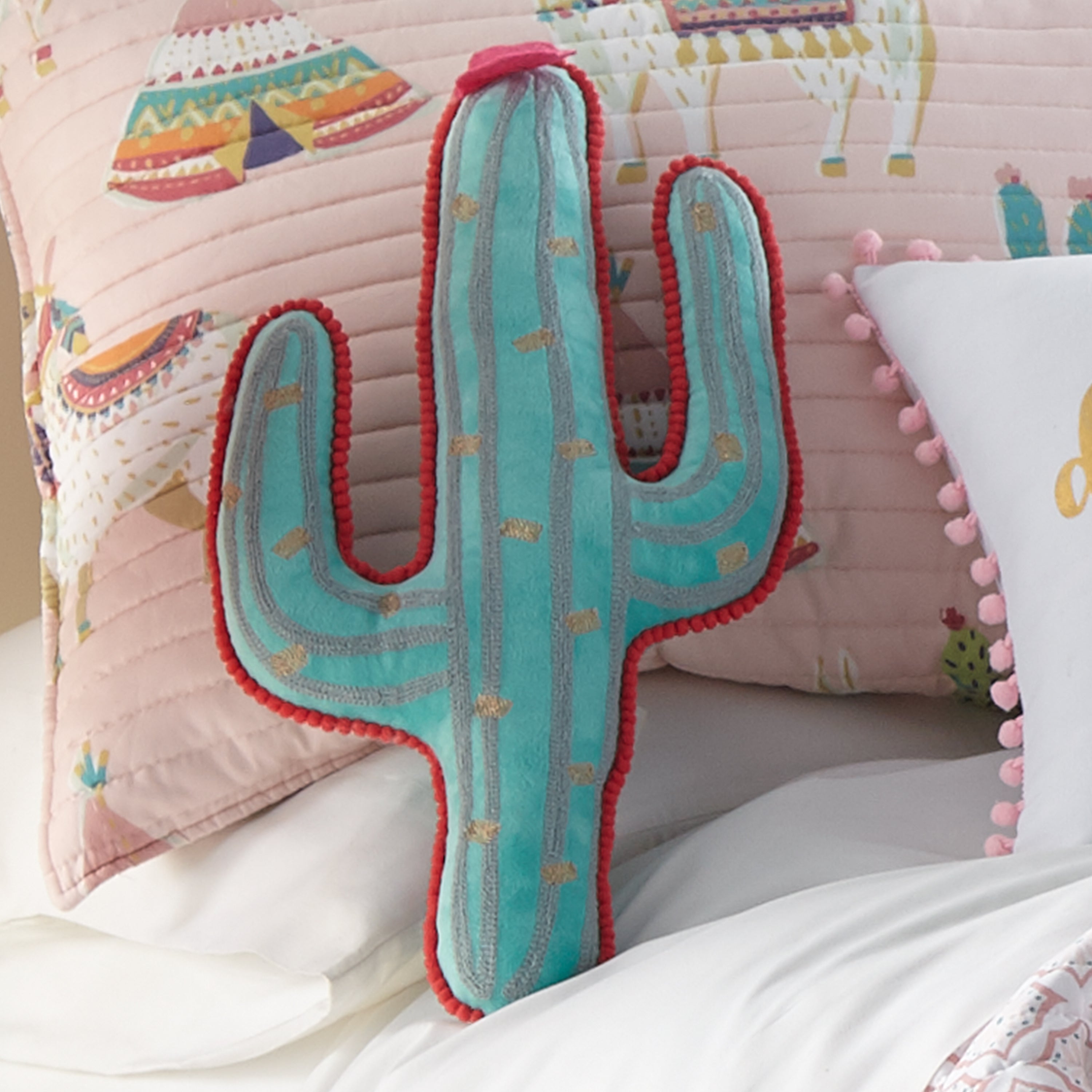 Levtex Home Lima Llama Shaped Cactus Pillow Kids Decorative Pillows