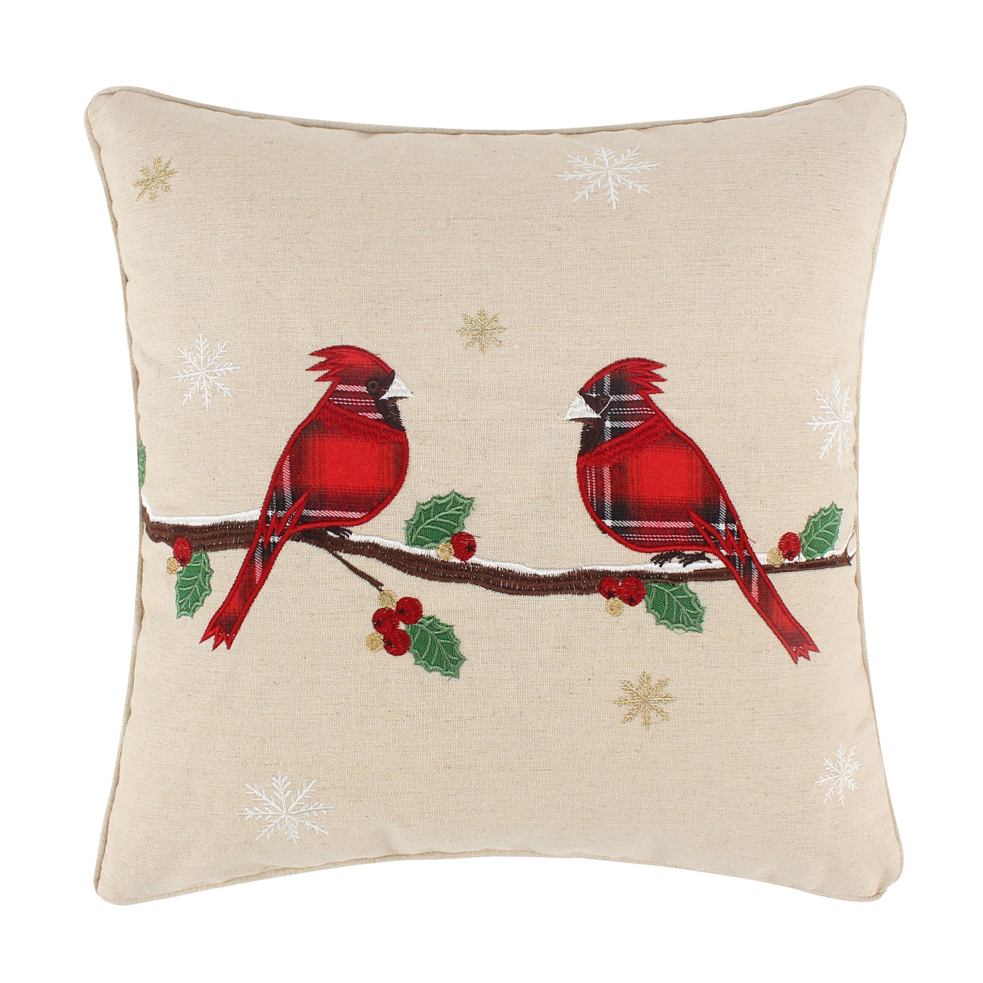 Levtex Home Mills Waffle Red Merry Birds Pillow 18X18 Decorative Pillows