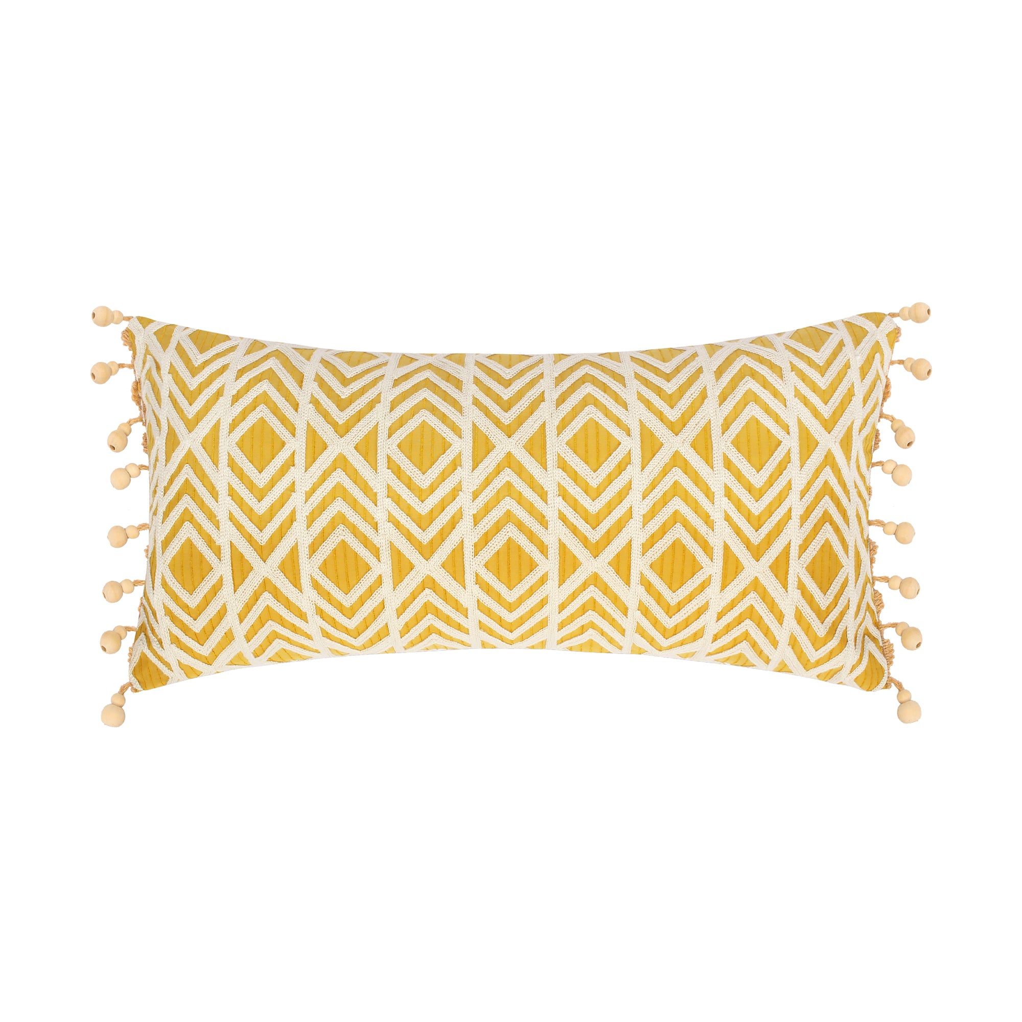 Levtex Home Ashika Ochre Embroidered Diamonds Bead Trim Pillow Decorative Pillows