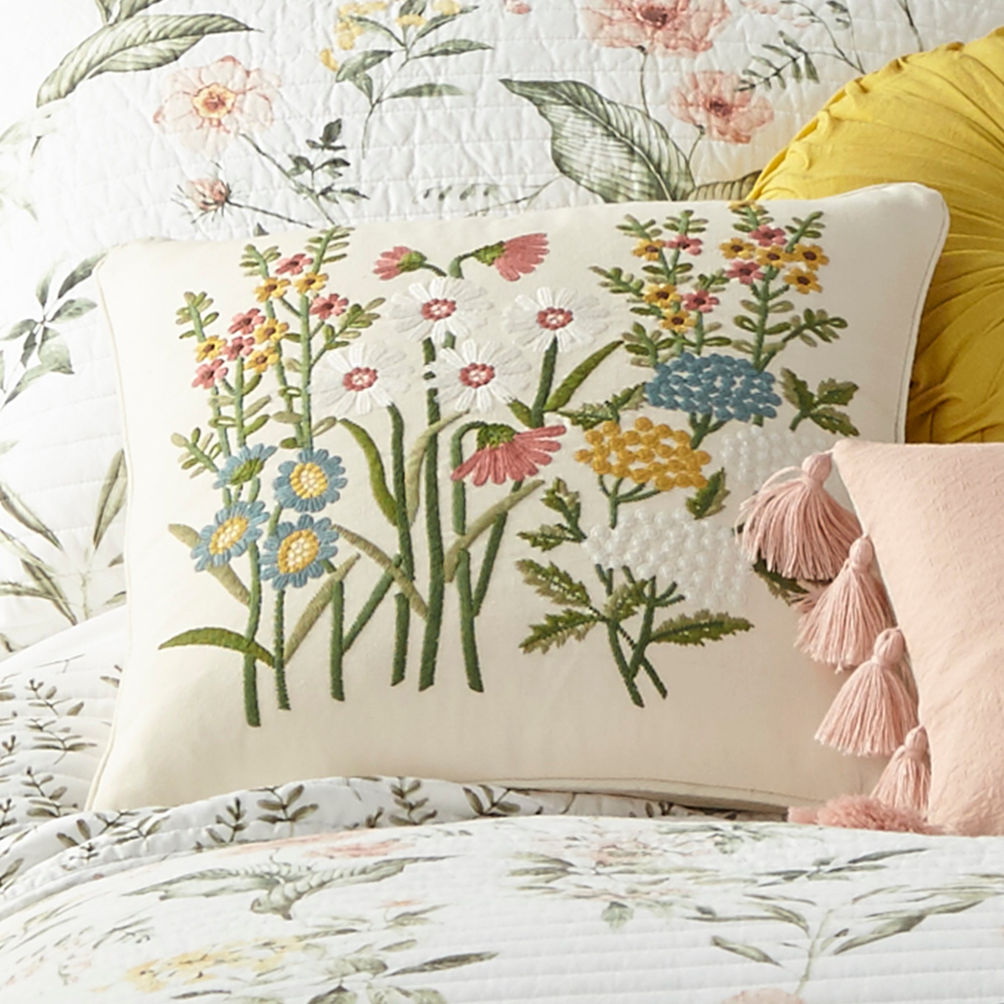 Levtex Home Viviana Cream Flower Pillow Decorative Pillows