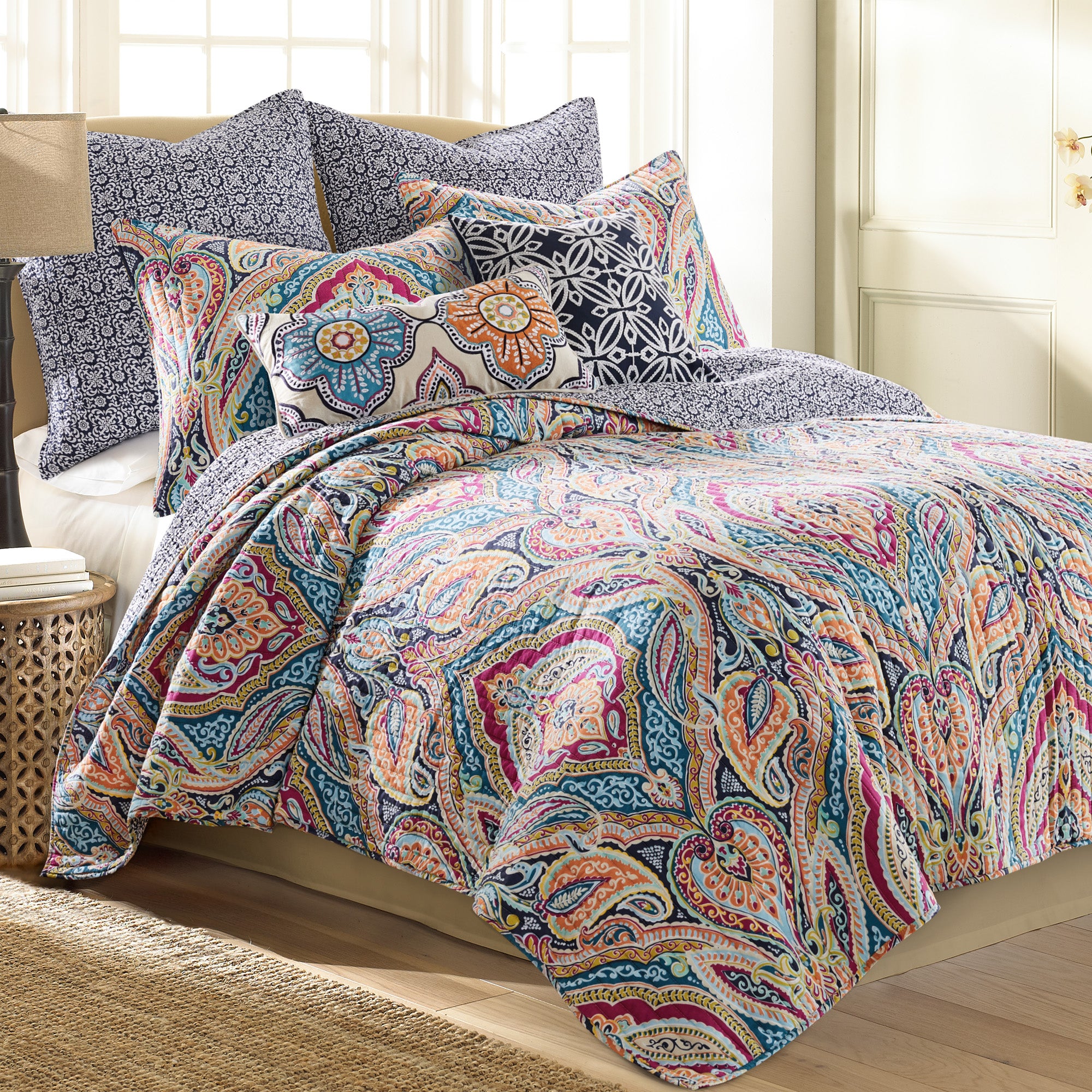Levtex Home Magnolia Navy Euro Sham Set of 2 Euro Shams