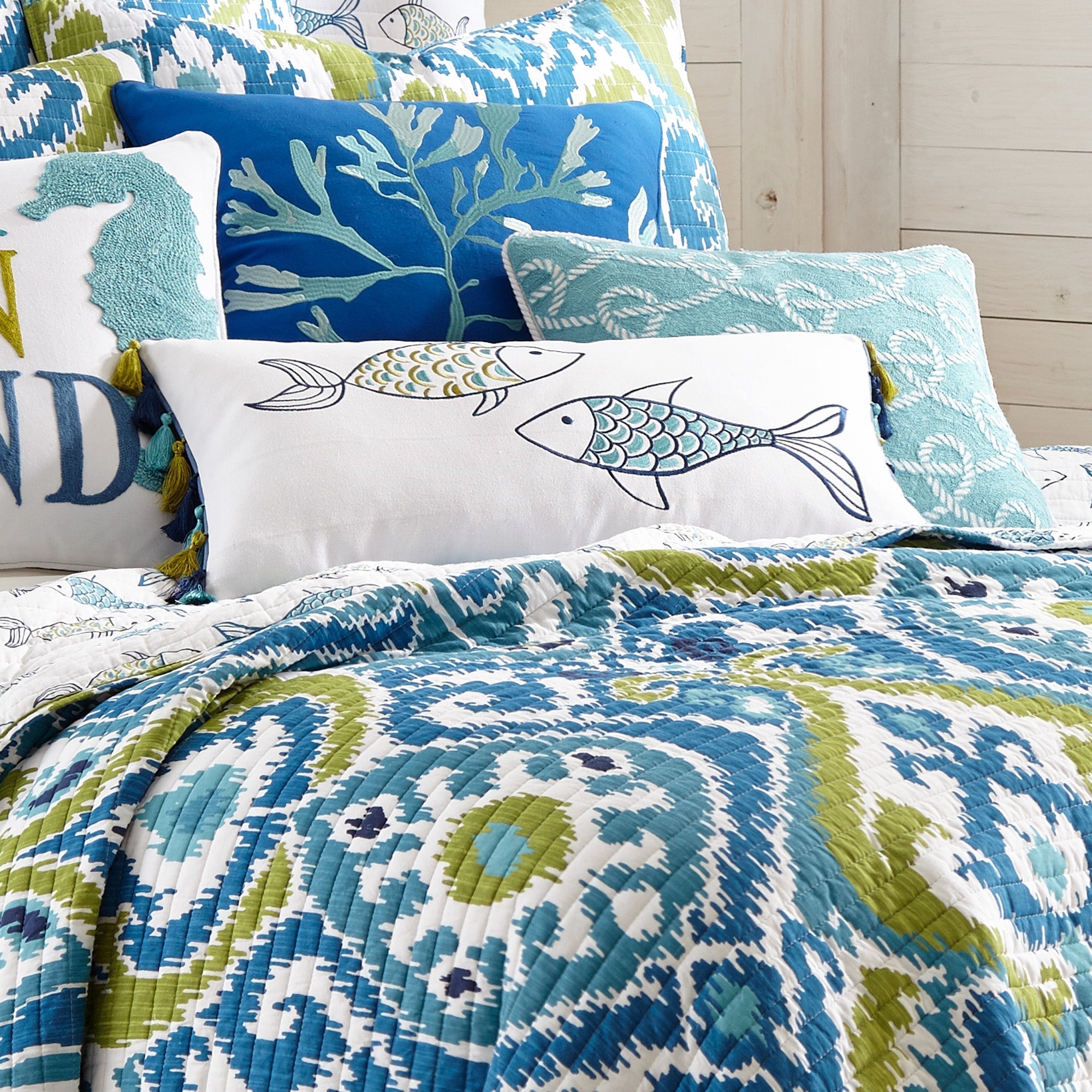 Levtex Home Embroidered Fish with Tassels Pillow Decorative Pillows