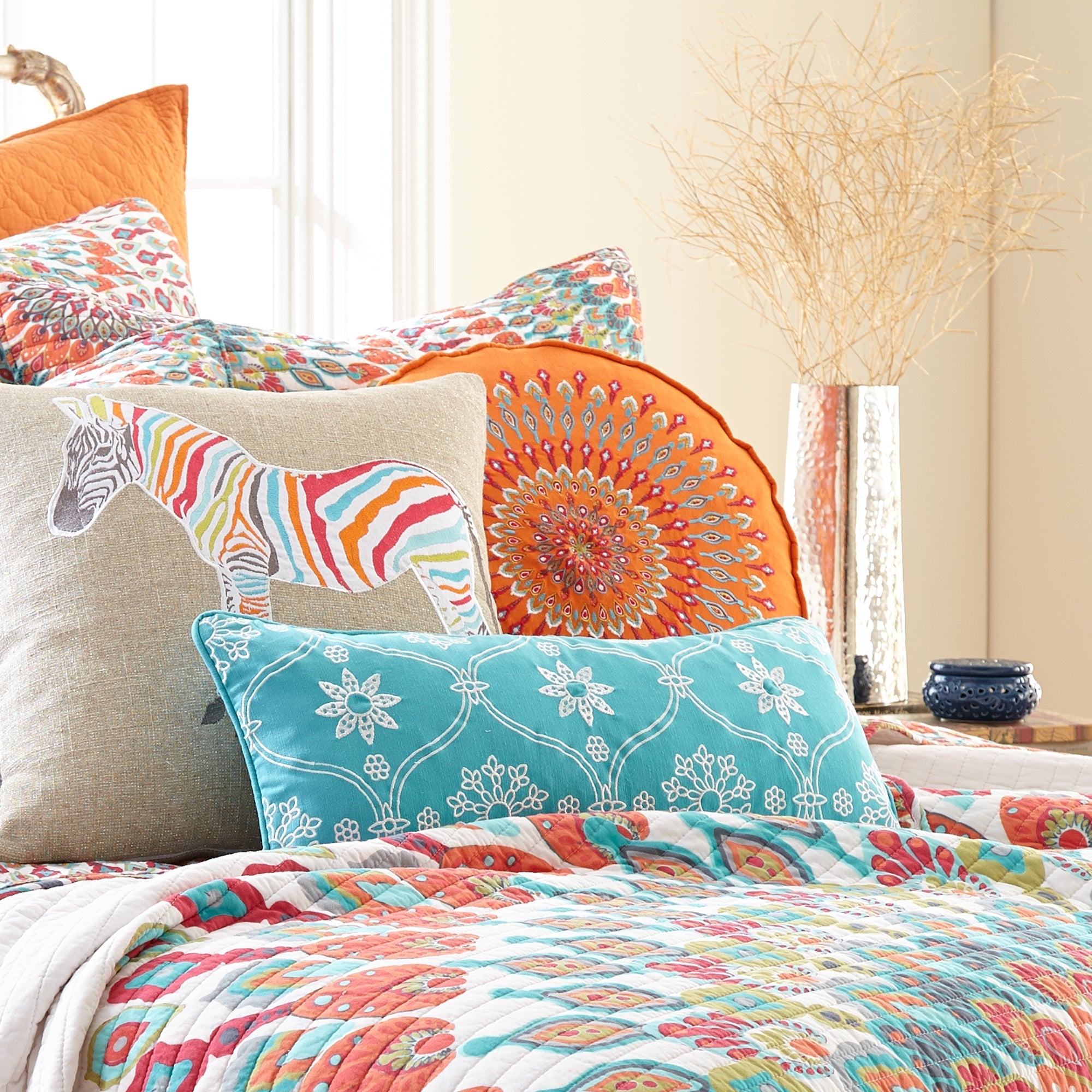 Levtex Home Mirage Peacock Round Pillow Decorative Pillows