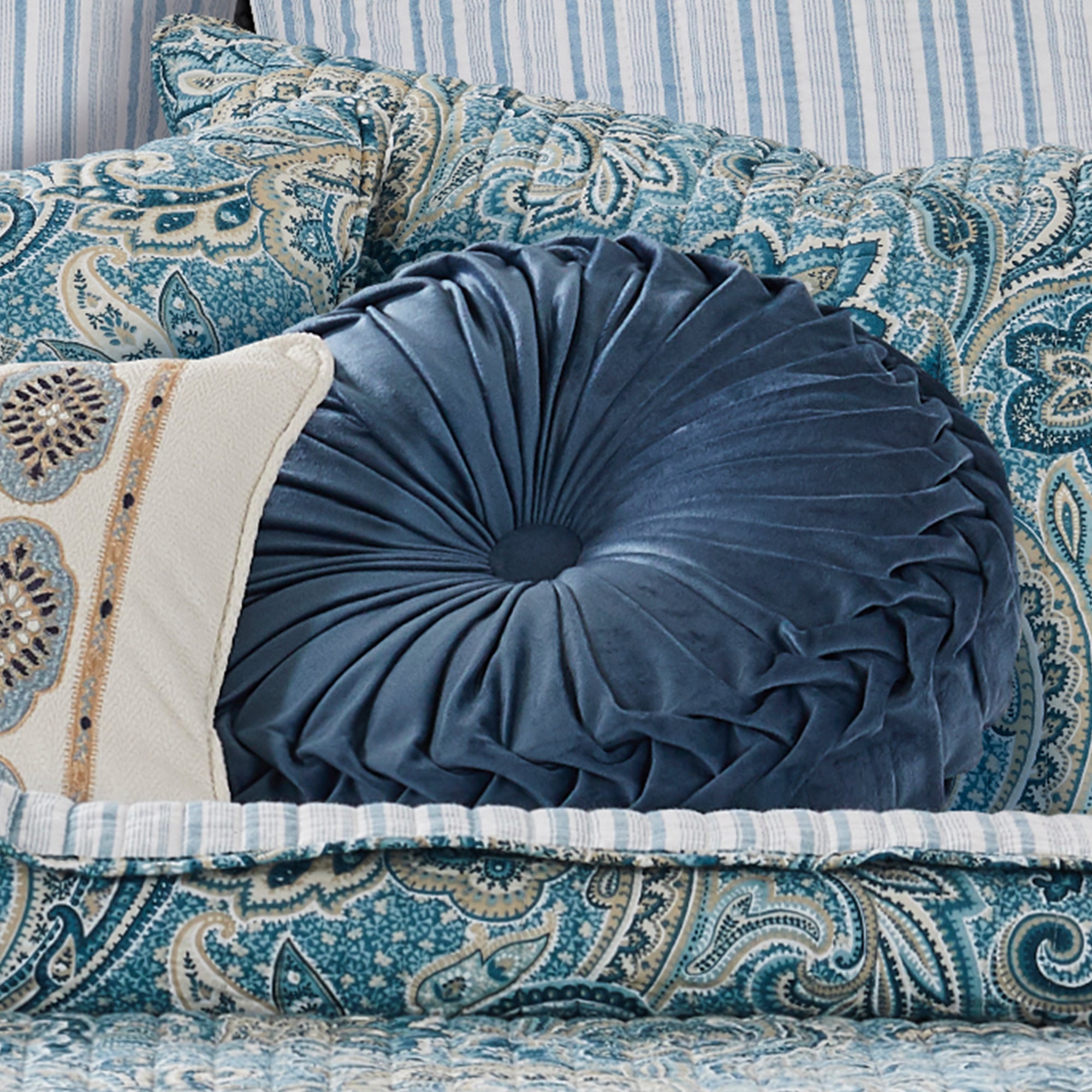Levtex Home Kimpton Navy Velvet Round Pillow Decorative Pillows