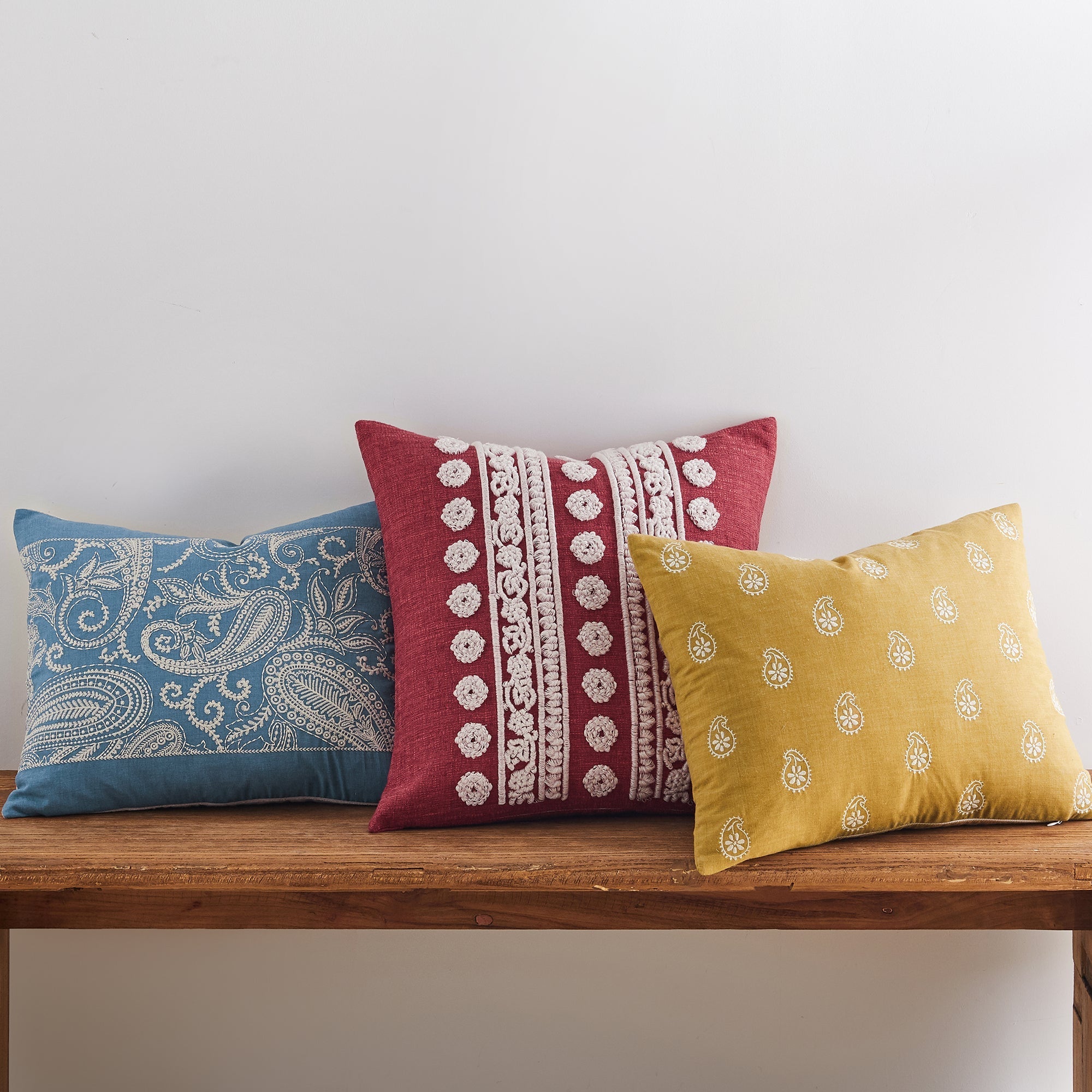 Levtex Home Khotan Embroidered Blue Pillow 14x18 Decorative Pillows