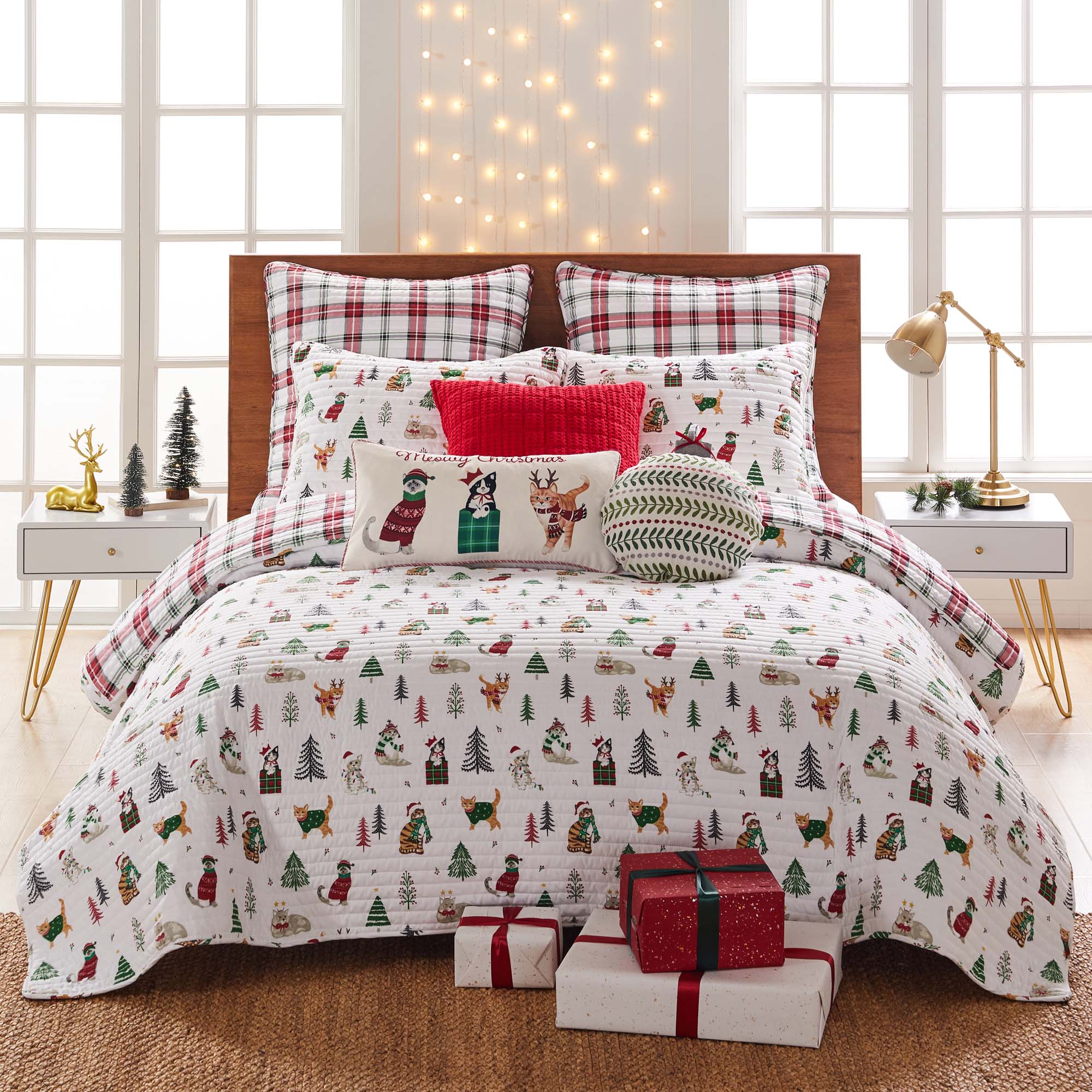 Levtex Home Meowy Christmas Euro Sham Set of 2 Euro Shams