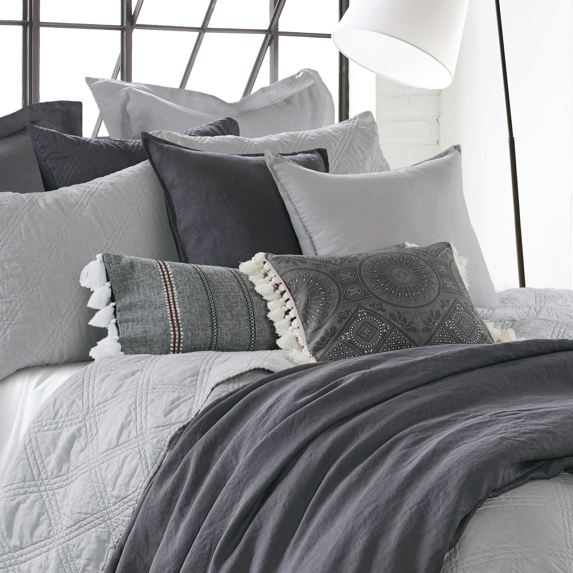 Levtex Home Washed Linen Square Pillow Cover- Set of 2 Decorative Pillows