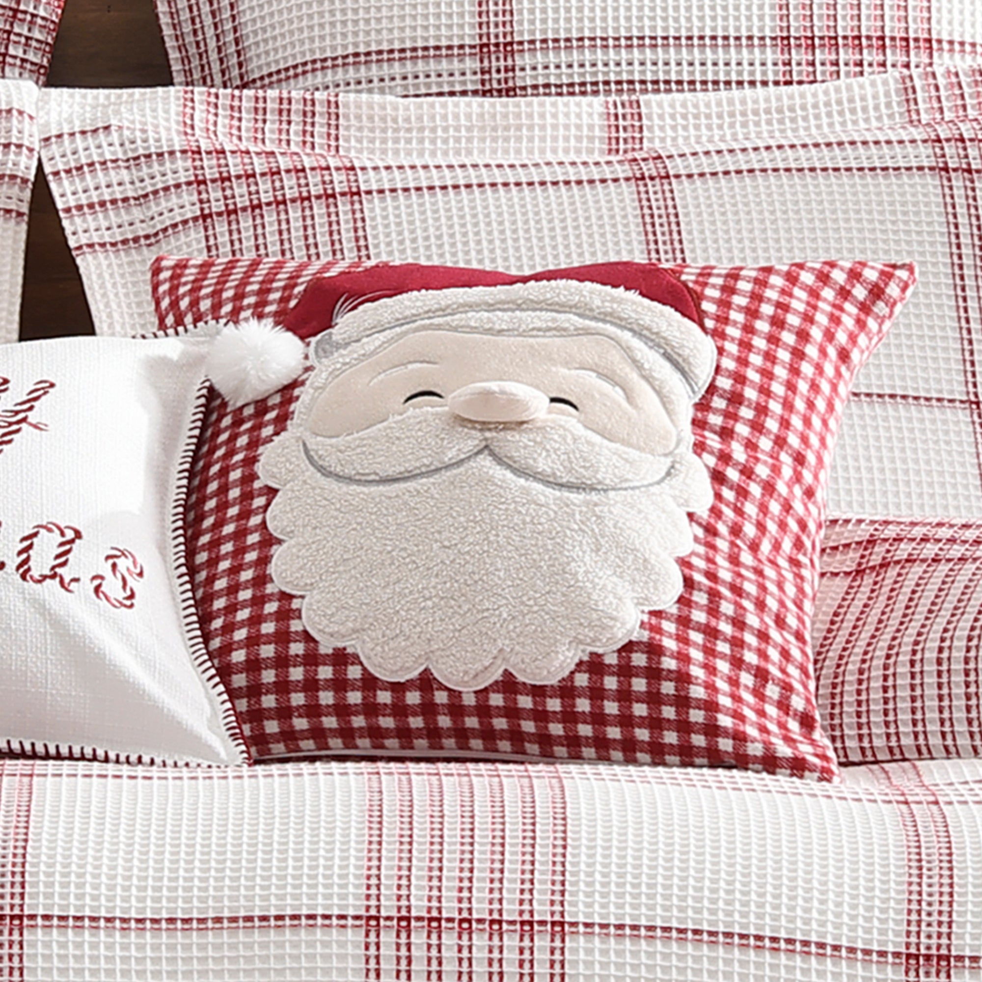 Levtex Home Peppermint Plaid Santa Applique Pillow Decorative Pillows