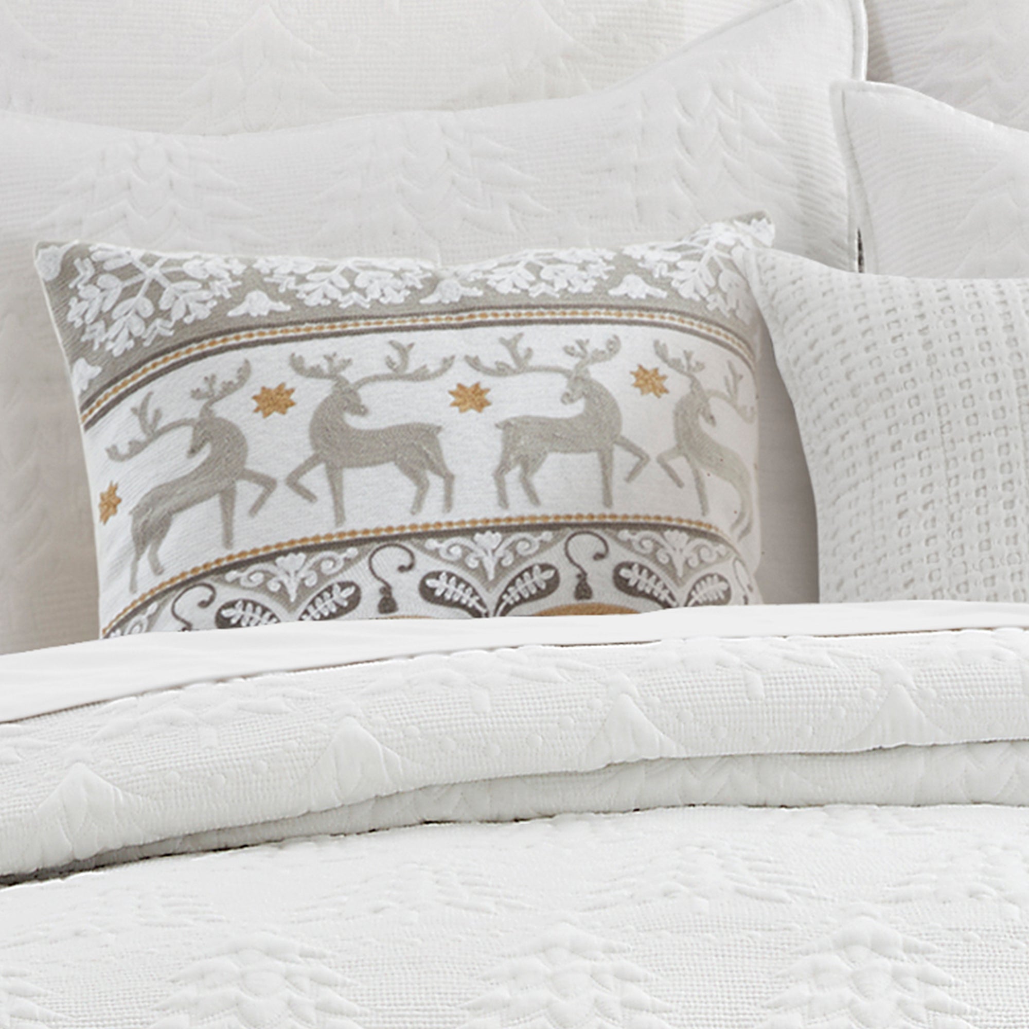 Levtex Home O Christmas Tree White Reindeer Dance Pillow Decorative Pillows