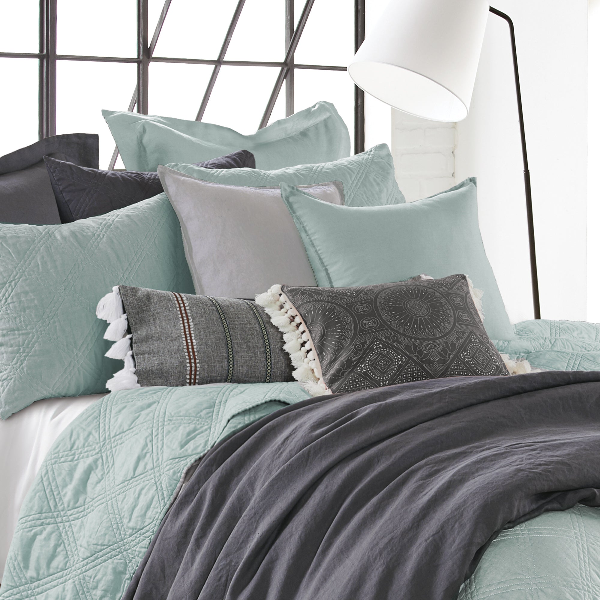 Levtex Home Washed Linen Square Pillow Cover- Set of 2 Decorative Pillows