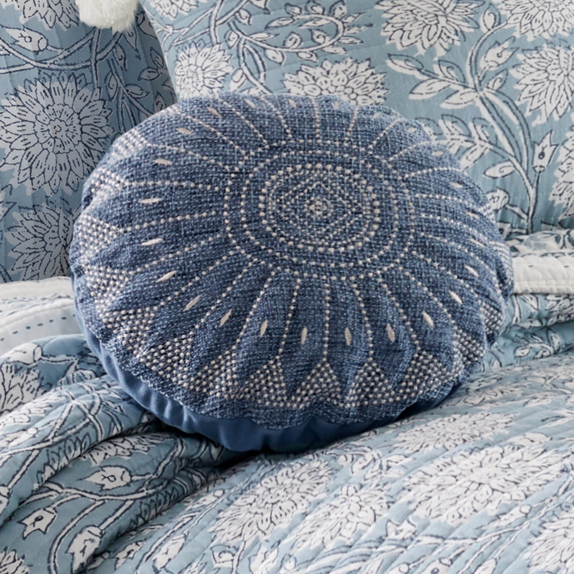 Levtex Home Adare Blue Round Pillow Decorative Pillows