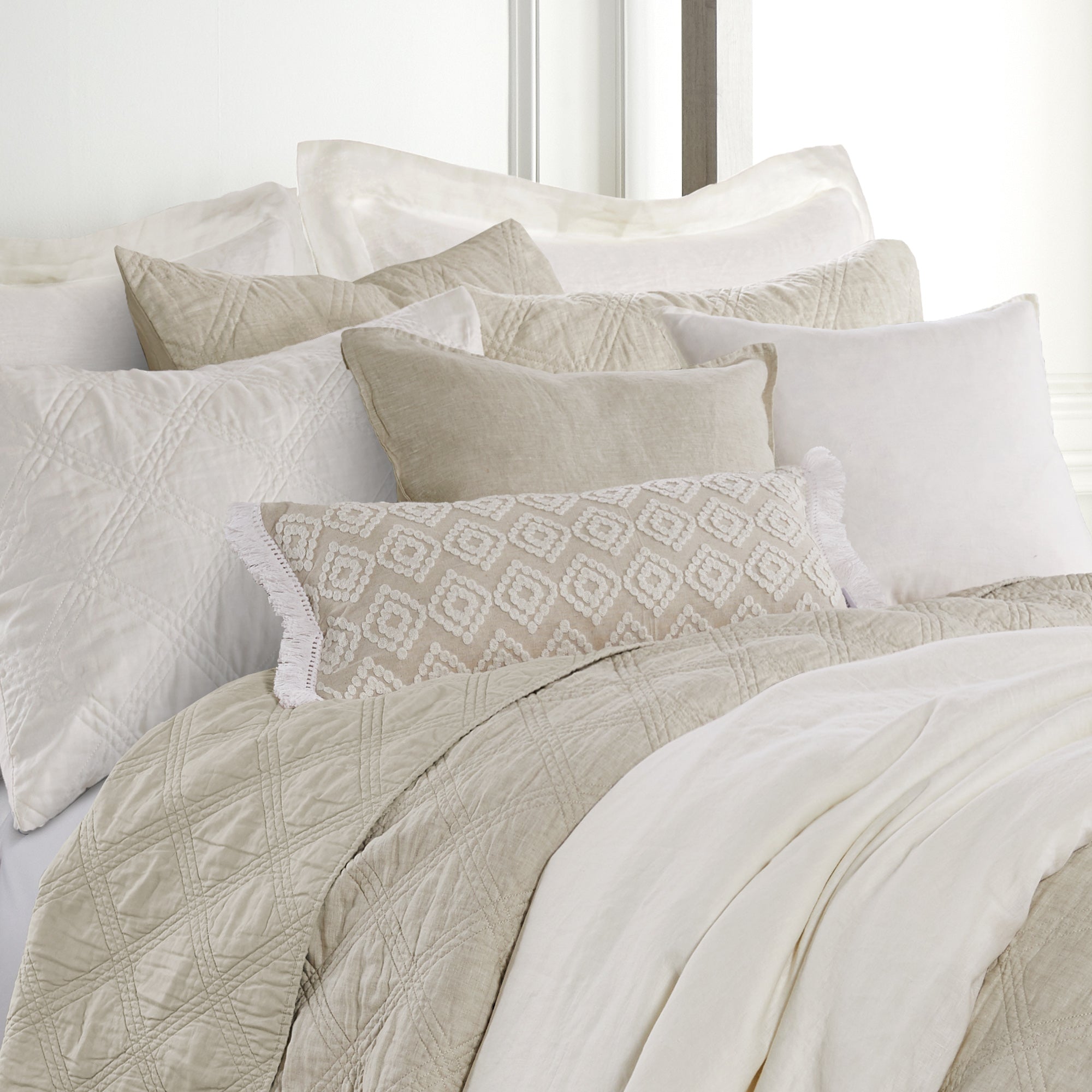 Levtex Home Washed Linen Square Pillow Cover- Set of 2 Decorative Pillows
