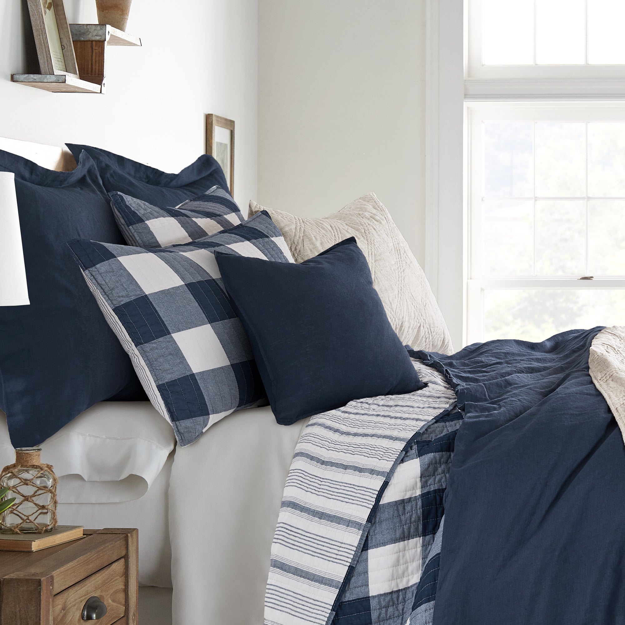 Levtex Home Washed Linen Square Pillow Cover- Set of 2 Decorative Pillows