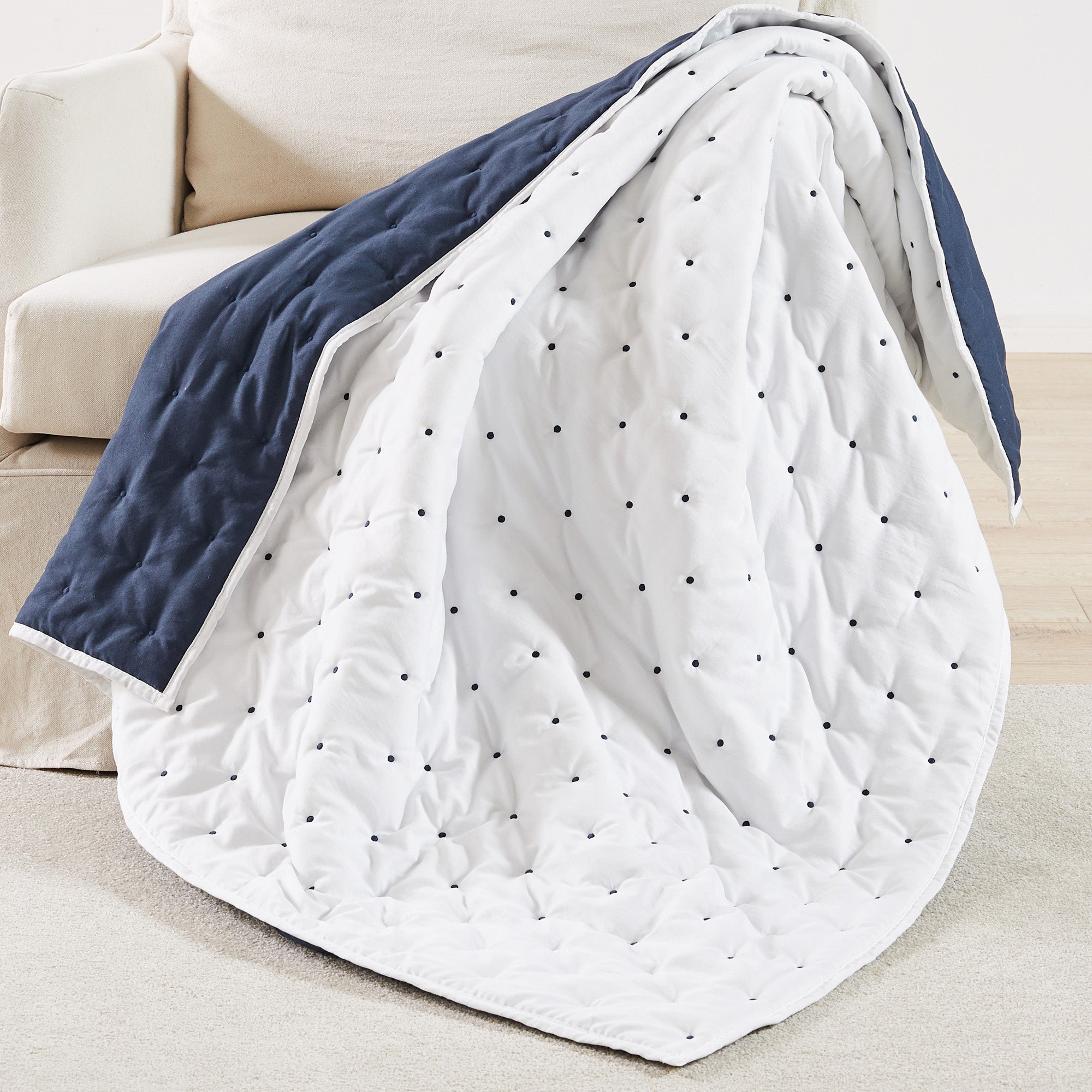 Levtex Home Embroidered Swiss Dot Navy Quilted Throw Throws