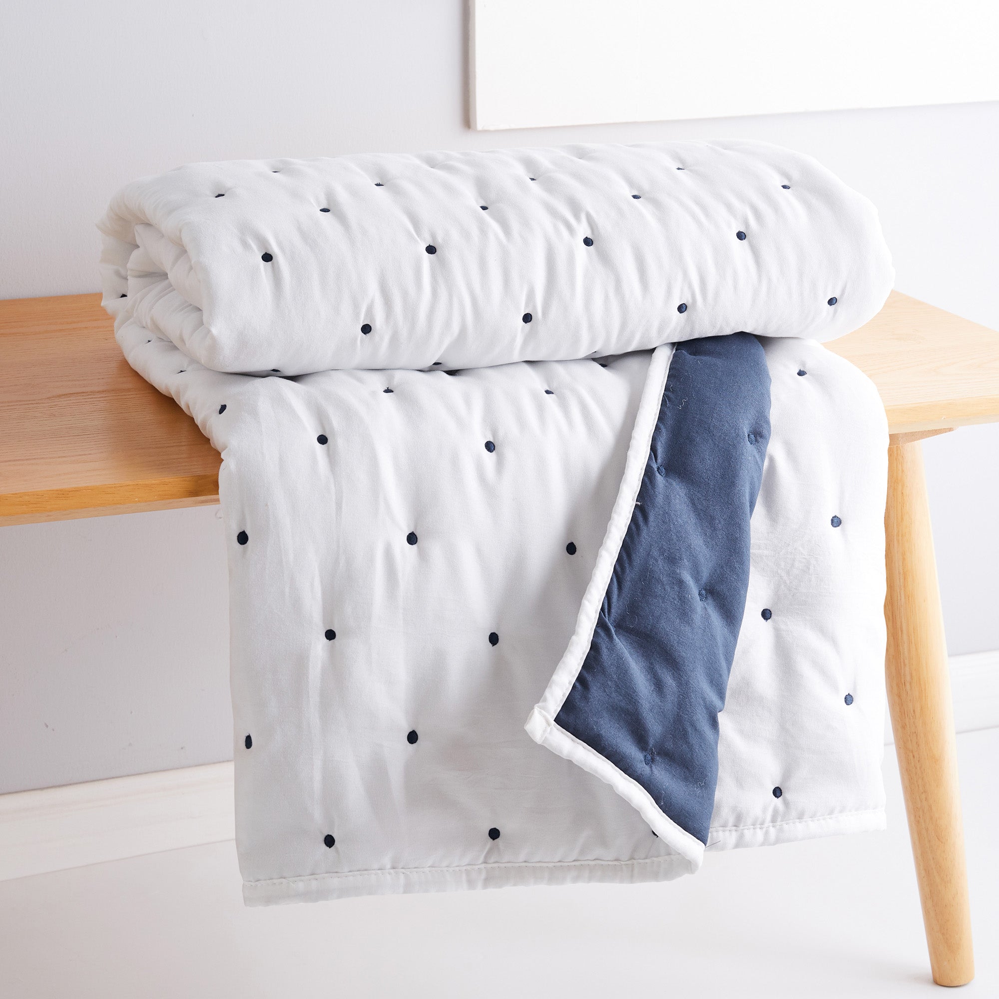 Levtex Home Embroidered Swiss Dot Navy Quilted Throw Throws